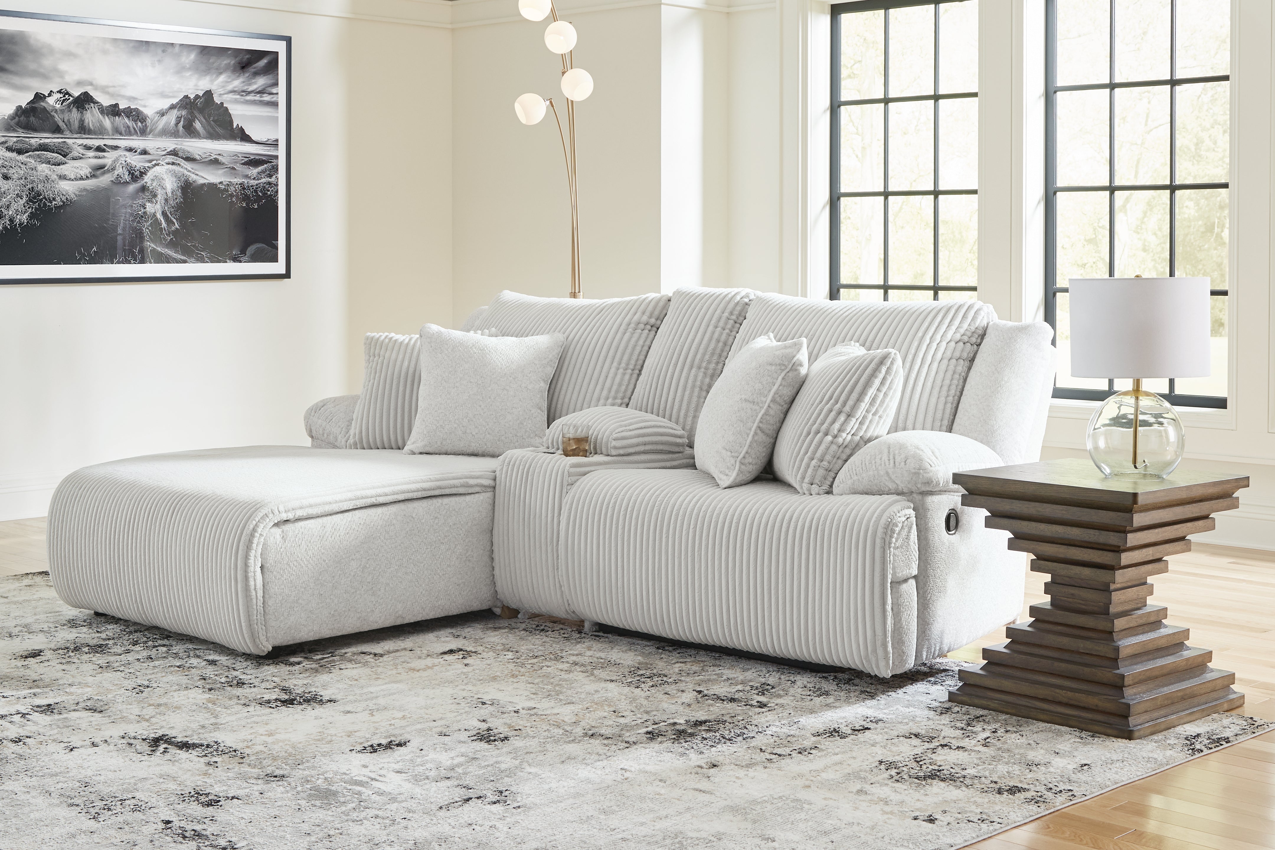 Diamond Furniture - Ashley Furniture - Top Tier 3-Piece Reclining Sectional Sofa with Chaise - 3-Piece Reclining Sectional Sofa with Chaise / Alloy - 92706S5