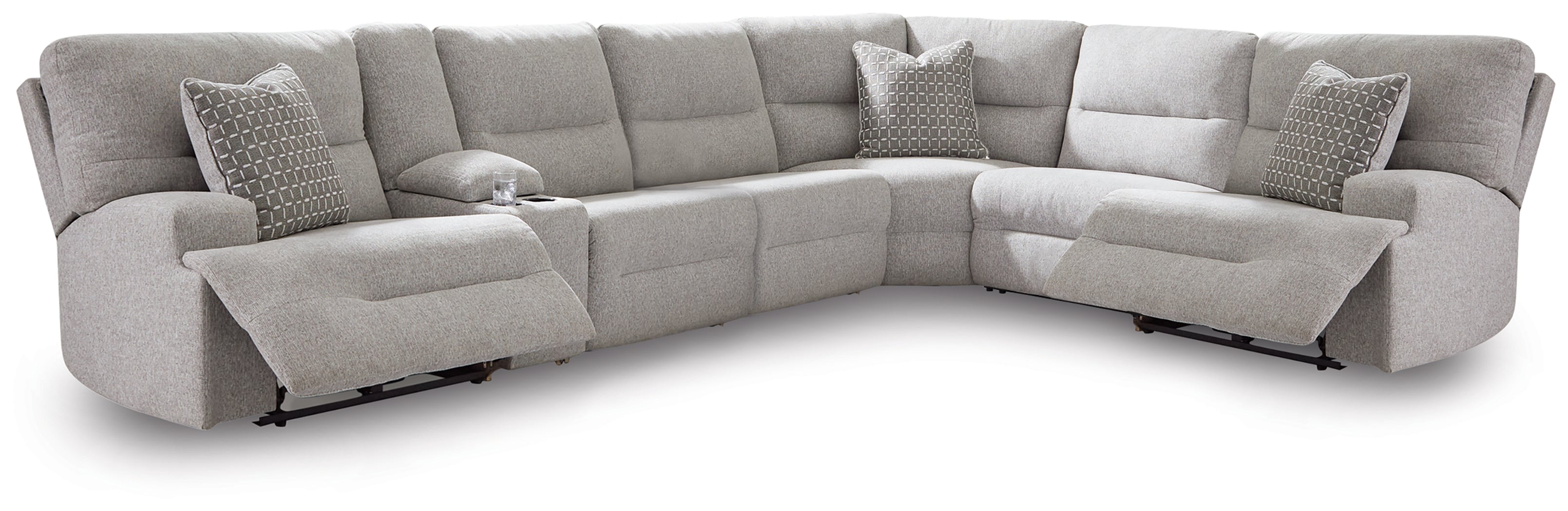 Diamond Furniture - Ashley Furniture - Acklen Place 7-Piece Power Sectional Reclining Sofa with Storage Console - 7-Piece Power Sectional Reclining Sofa with Storage Console - 93605S20