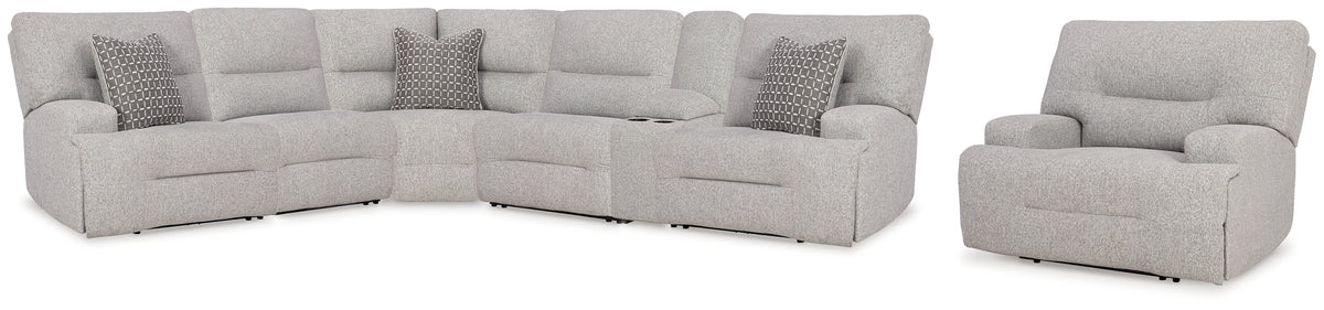 Diamond Furniture - Ashley Furniture - Acklen Place 6-Piece Power Reclining Sectional and Power Recliner - 6-Piece Power Reclining Sectional and Power Recliner / Pewter - 93605S8