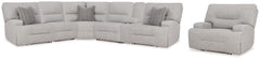 Diamond Furniture - Ashley Furniture - Acklen Place 6-Piece Power Reclining Sectional and Power Recliner - 6-Piece Power Reclining Sectional and Power Recliner / Pewter - 93605S8