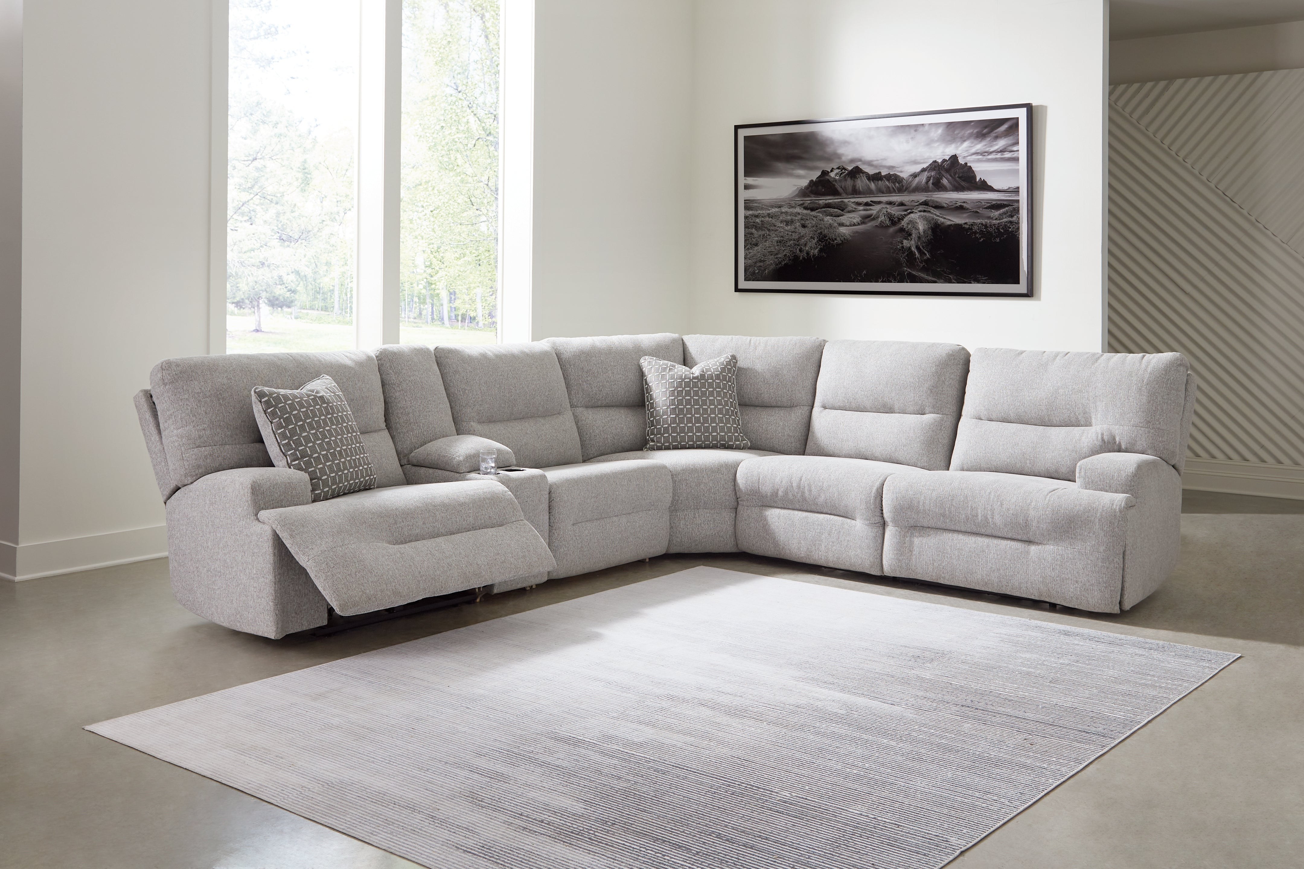 Diamond Furniture - Ashley Furniture - Acklen Place 6-Piece Power Reclining Sectional - 6-Piece Power Reclining Sectional / Pewter - 93605S9