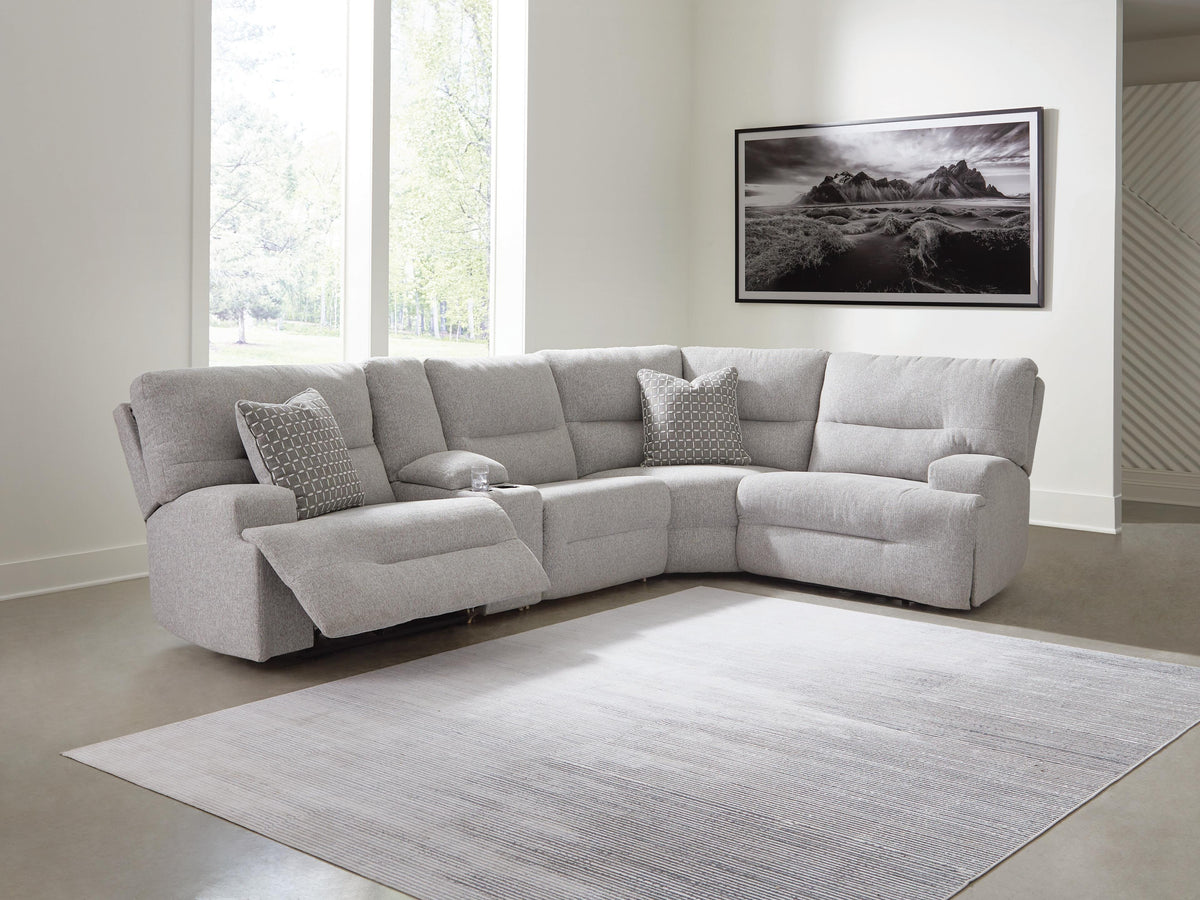 Diamond Furniture - Ashley Furniture - Acklen Place 5-Piece Power Reclining Sectional with Storage Console - 5-Piece Power Reclining Sectional with Storage Console - 93605S19