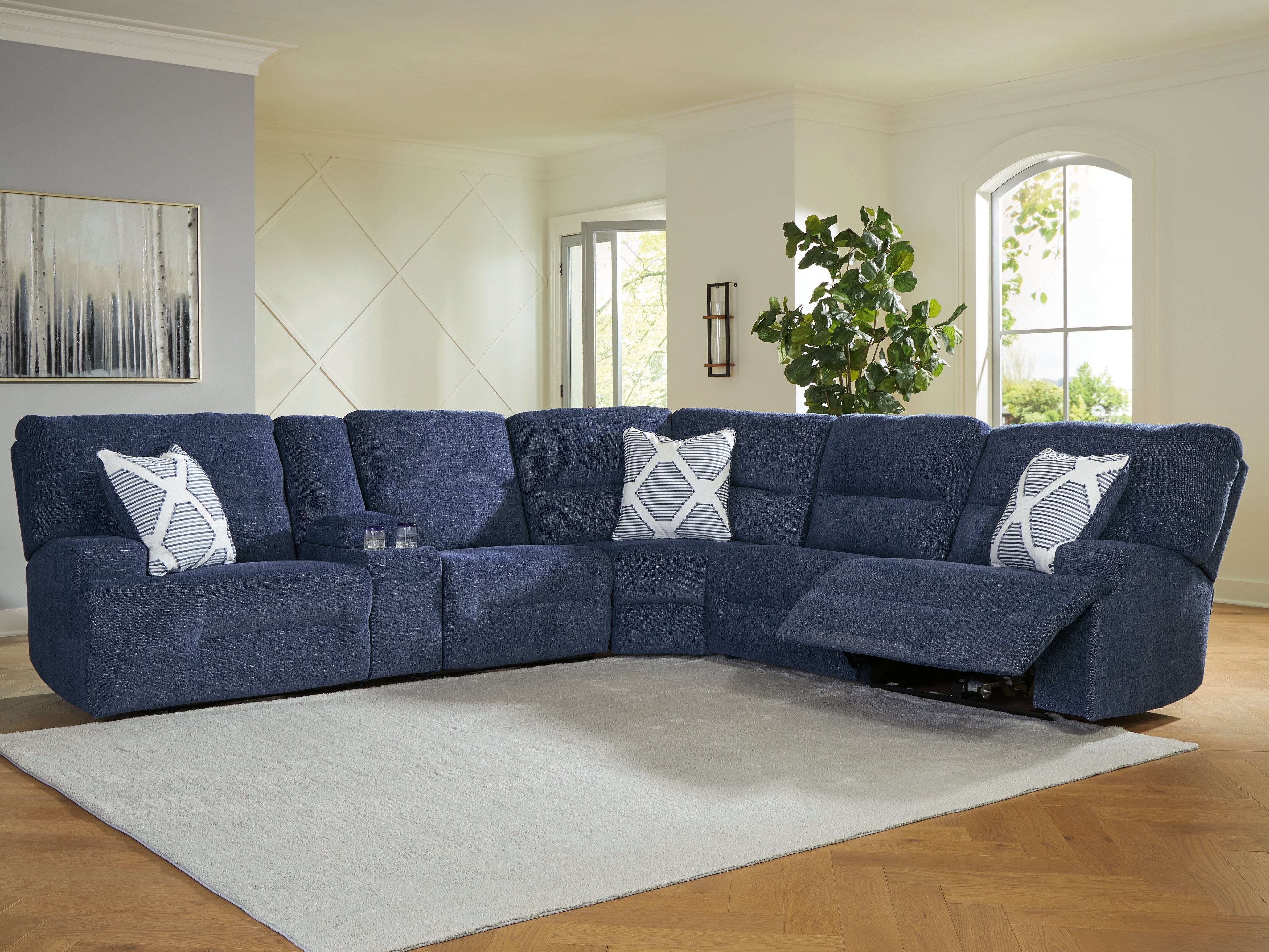 Diamond Furniture - Ashley Furniture - Acklen Place Sectional - 6-Piece Power Reclining Sectional / Navy - 93607S15