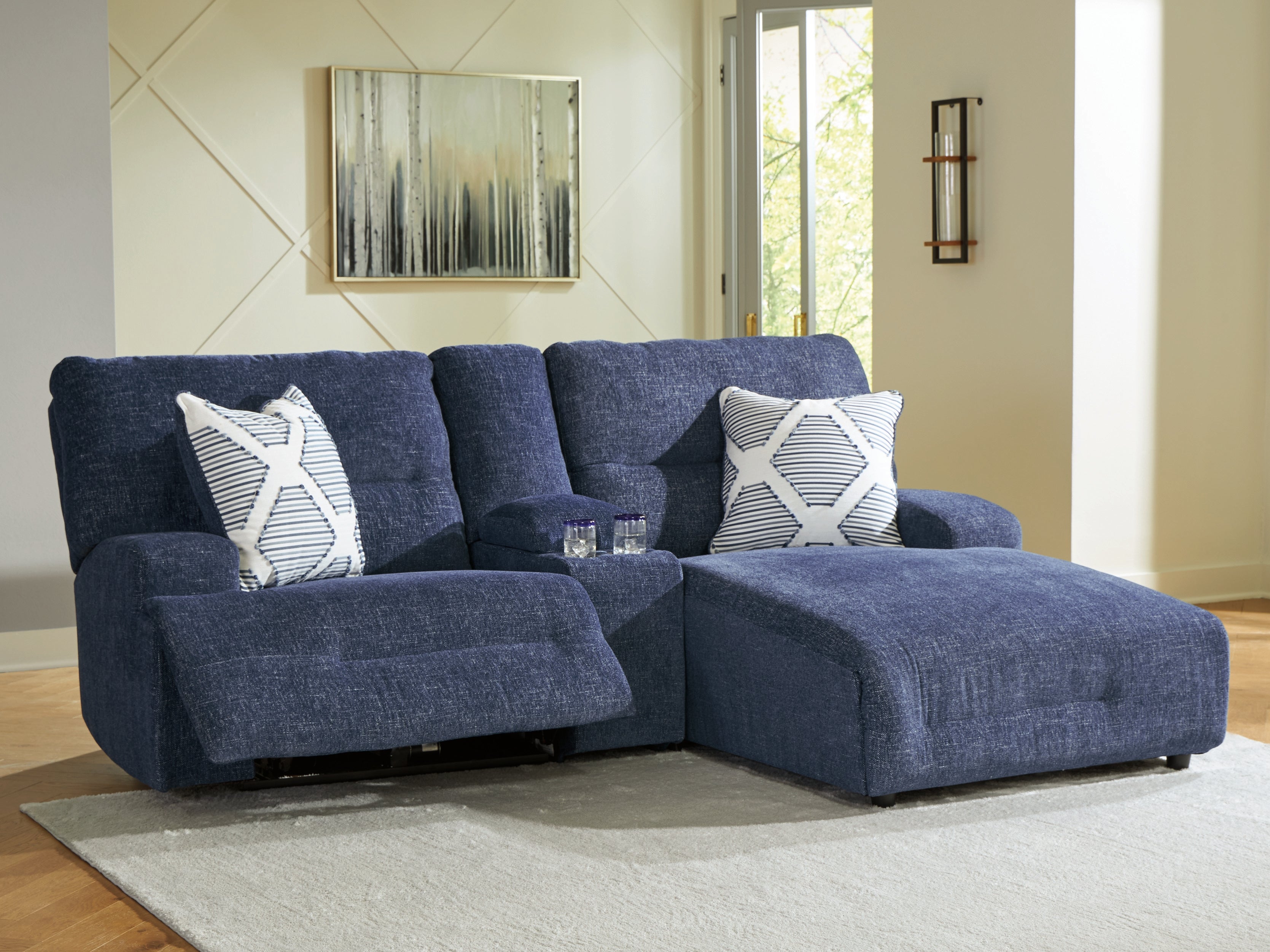 Diamond Furniture - Ashley Furniture - Acklen Place Sectional - 3-Piece Power Reclining Sectional Sofa with Chaise / Navy - 93607S4