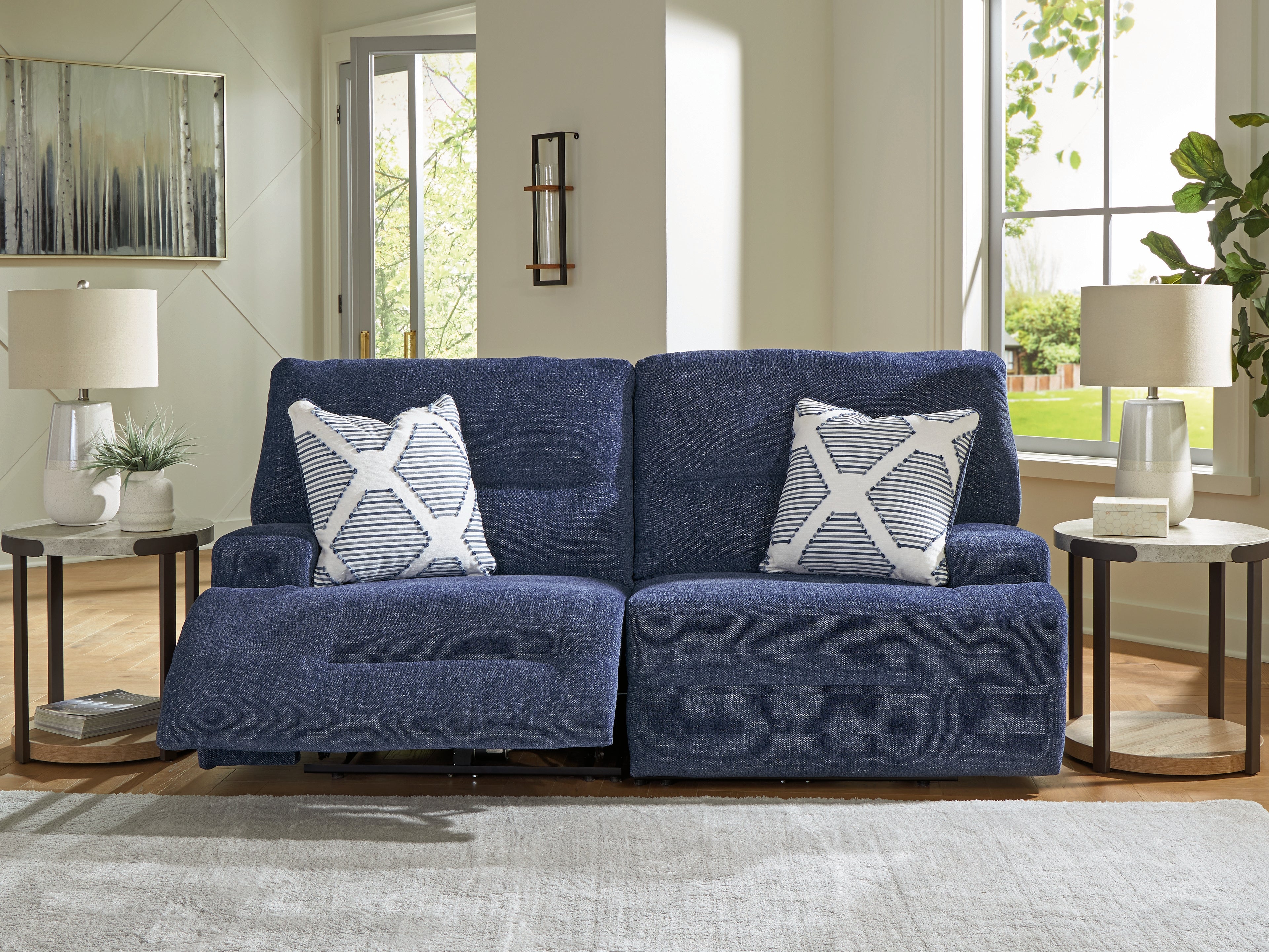 Diamond Furniture - Ashley Furniture - Acklen Place Sectional - 2-Piece Power Reclining Sectional / Navy - 93607S16