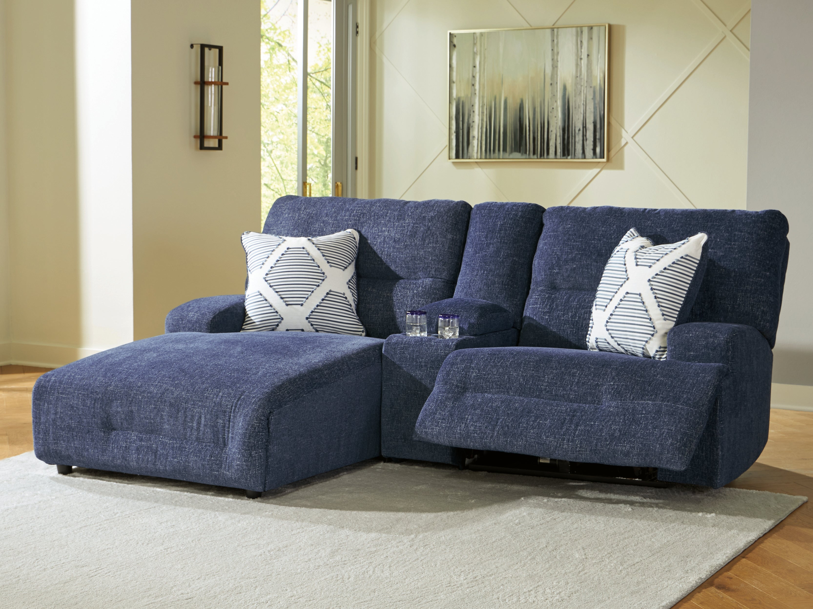 Diamond Furniture - Ashley Furniture - Acklen Place 3-Piece Power Reclining Sectional Sofa with Chaise - 3-Piece Power Reclining Sectional Sofa with Chaise / Navy - 93607S5