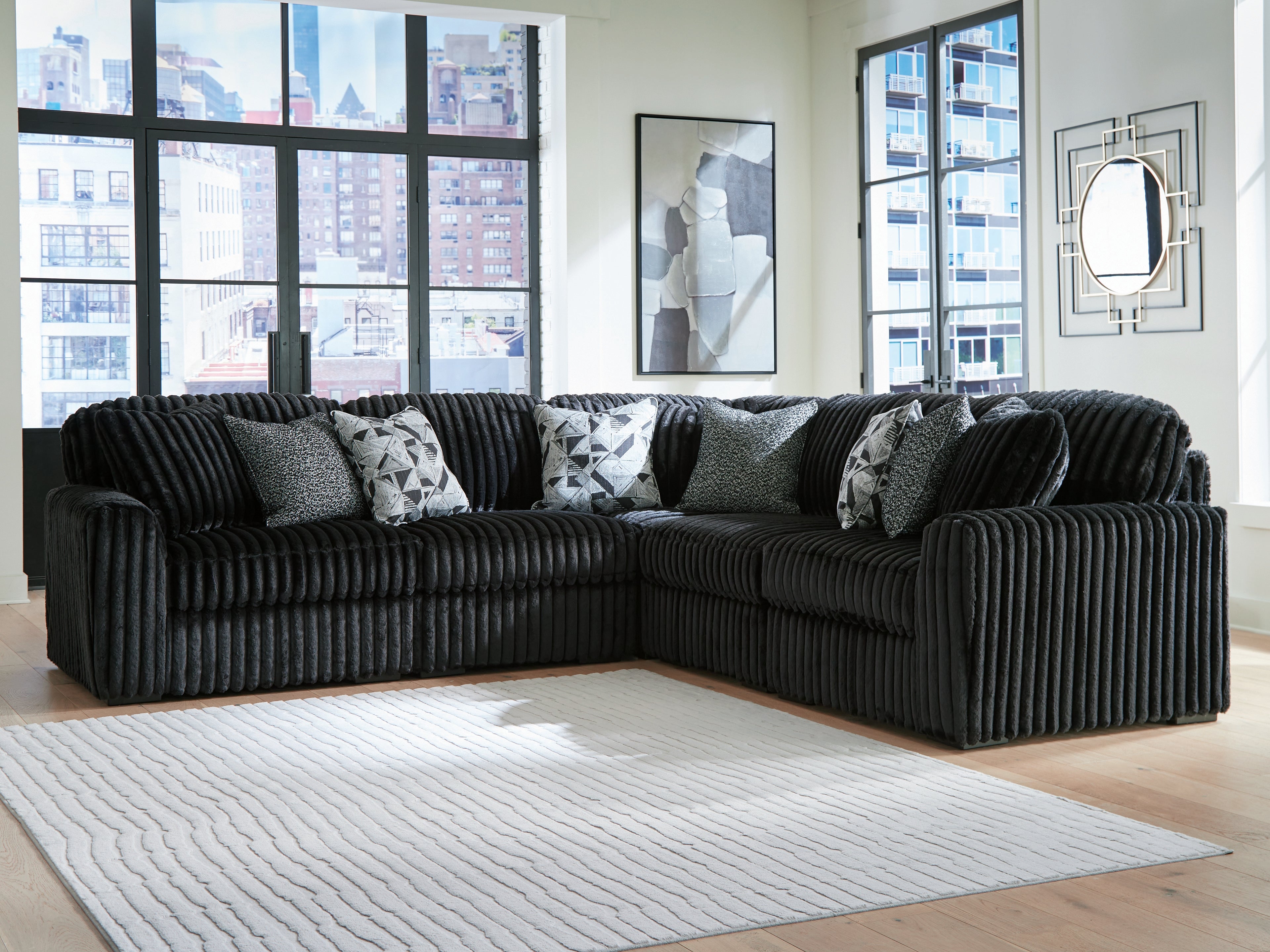 Diamond Furniture - Ashley Furniture - Midnight-Madness 5-Piece Sectional - RAF 5-Piece Sectional / Onyx - 98103S26