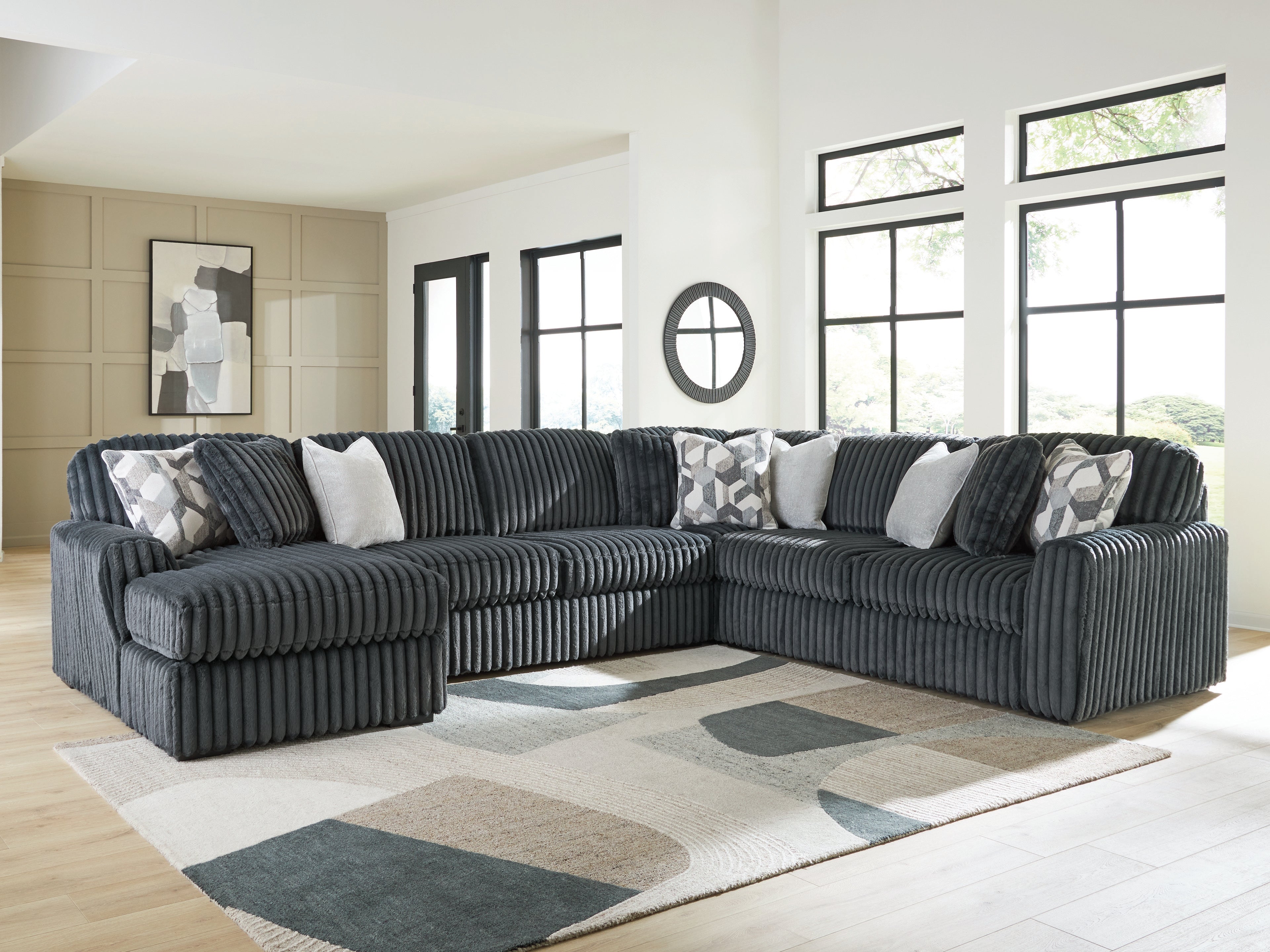 Diamond Furniture - Ashley Furniture - Midnight-Madness 4-Piece Sectional with Chaise - RAF 4-Piece Sectional with Chaise / Gunmetal - 98105S1