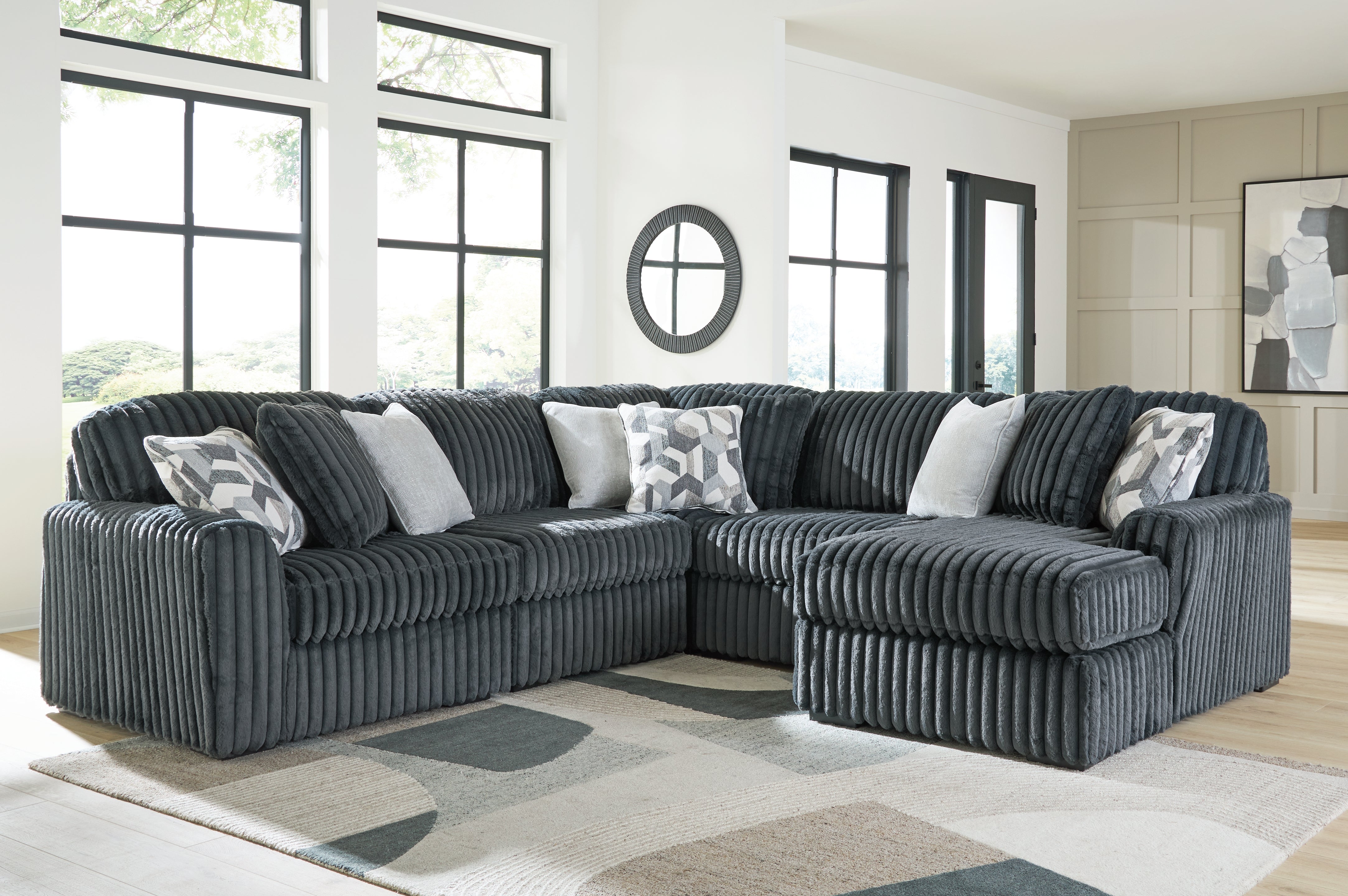 Diamond Furniture - Ashley Furniture - Midnight-Madness 5-Piece Sectional with Chaise - RAF 5-Piece Sectional with Chaise / Gunmetal - 98105S23