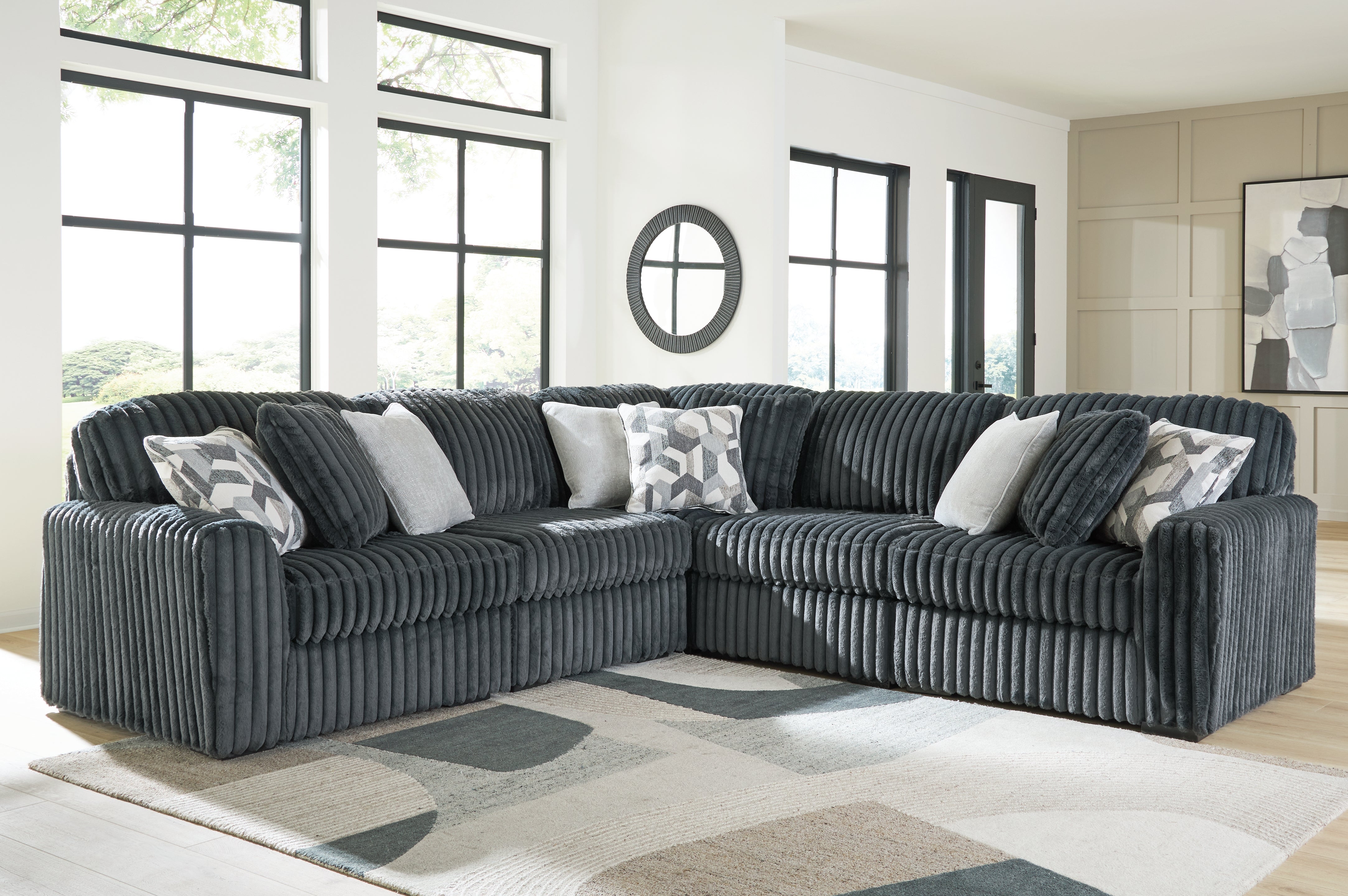 Diamond Furniture - Ashley Furniture - Midnight-Madness 5-Piece Sectional - RAF 5-Piece Sectional / Gunmetal - 98105S27