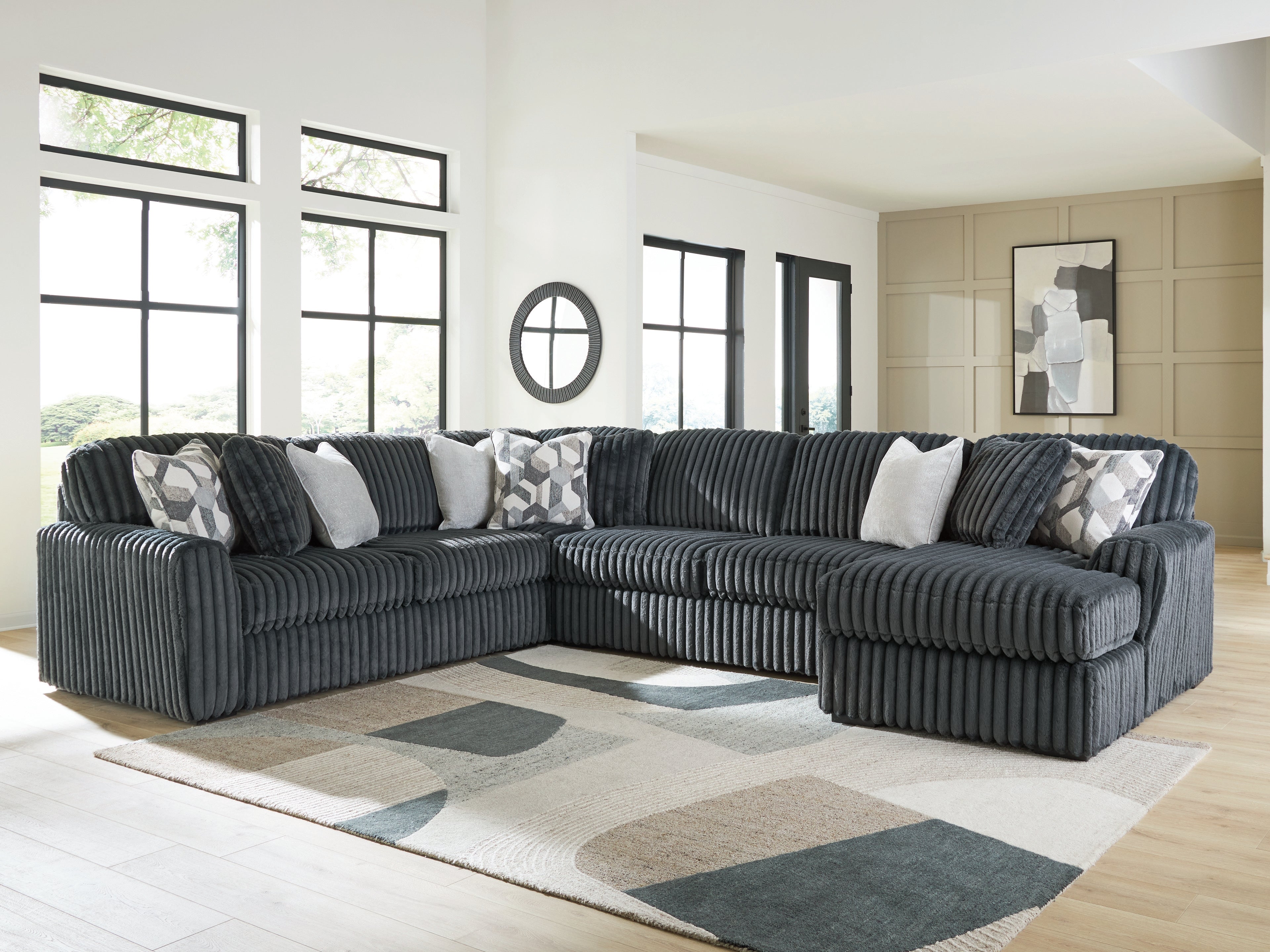 Diamond Furniture - Ashley Furniture - Midnight-Madness 4-Piece Sectional with Chaise - LAF 4-Piece Sectional with Chaise / Gunmetal - 98105S2