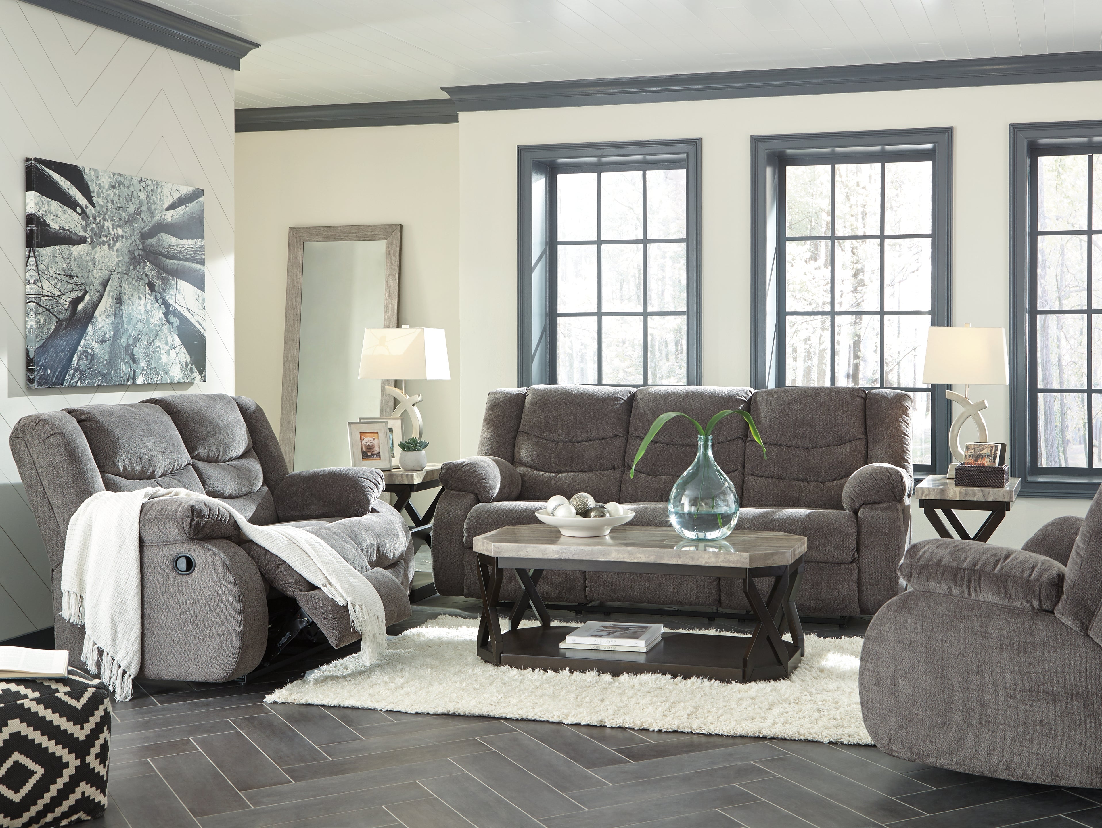 Diamond Furniture - Ashley Furniture - Tulen Reclining Sofa - Reclining Sofa, Loveseat and Recliner / Gray - 98606U4