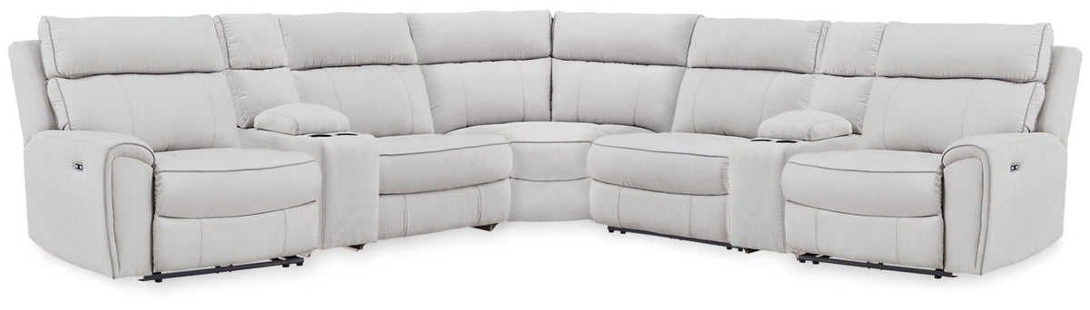Diamond Furniture - Ashley Furniture - Social Pointe 7-Piece Reclining Sectional with Storage Consoles - 7-Piece Reclining Sectional with Storage Consoles - PC98802S34