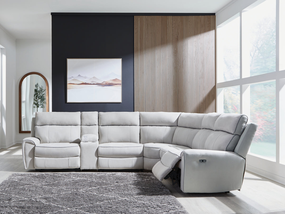 Diamond Furniture - Ashley Furniture - Social Pointe 6-Piece Reclining Sectional with Storage Console - 6-Piece Reclining Sectional with Storage Console - PC98802S36