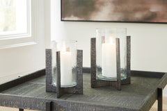 Diamond Furniture - Ashley Furniture - Garekton Candle Holder - Candle Holder Set (Set of 2) / Clear/Pewter Finish - A2000591