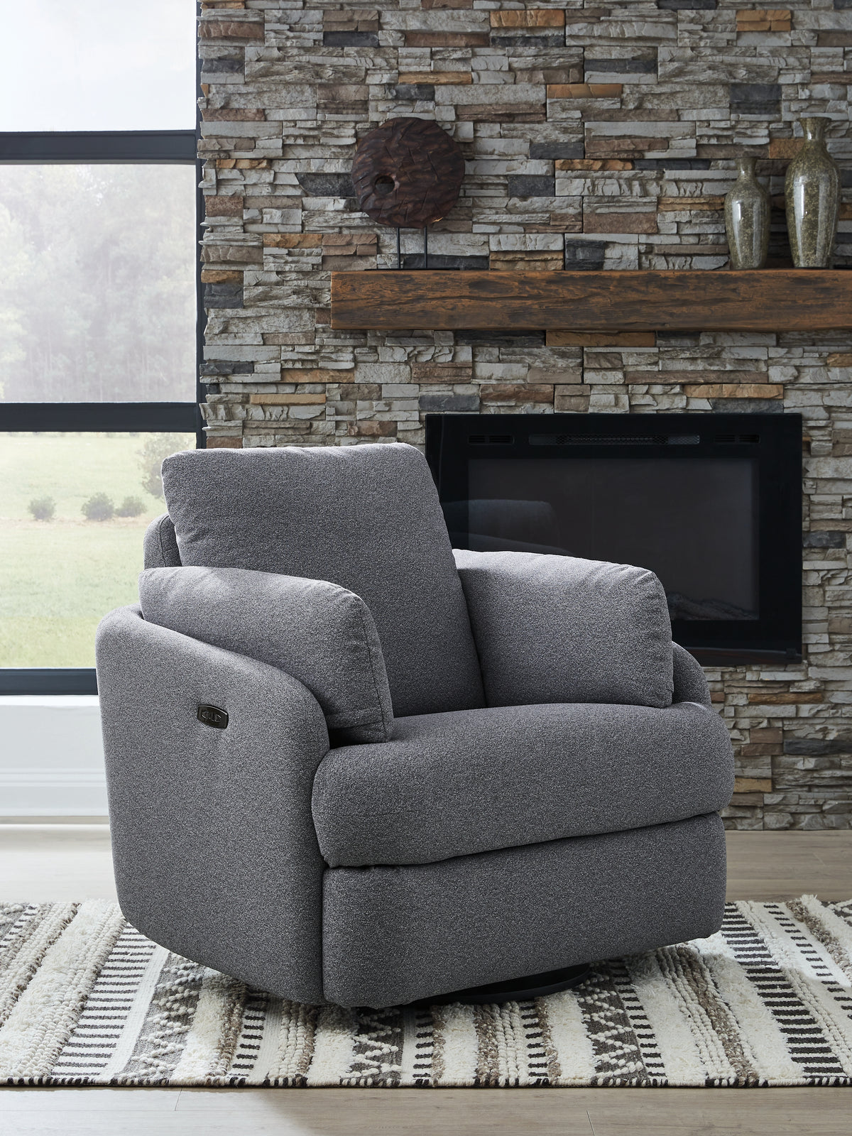 Diamond Furniture - Ashley Furniture - Alainmont Next-Gen Nuvella Swivel Power Recliner - Swivel Power Recliner / Salt and Pepper - A3000738