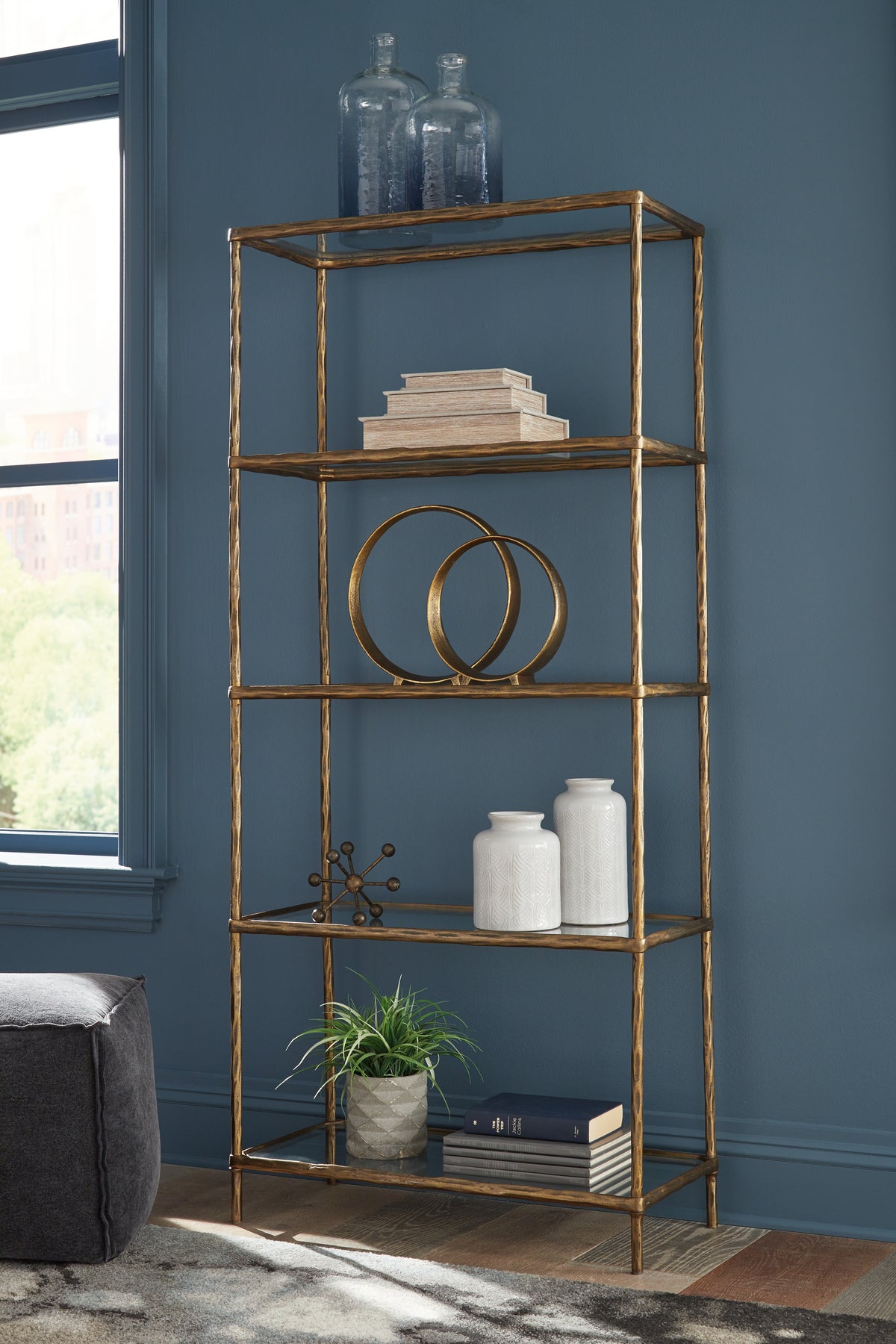 Diamond Furniture - Ashley Furniture - Ryandale Bookcase - Bookcase / Antique Brass Finish - A4000441