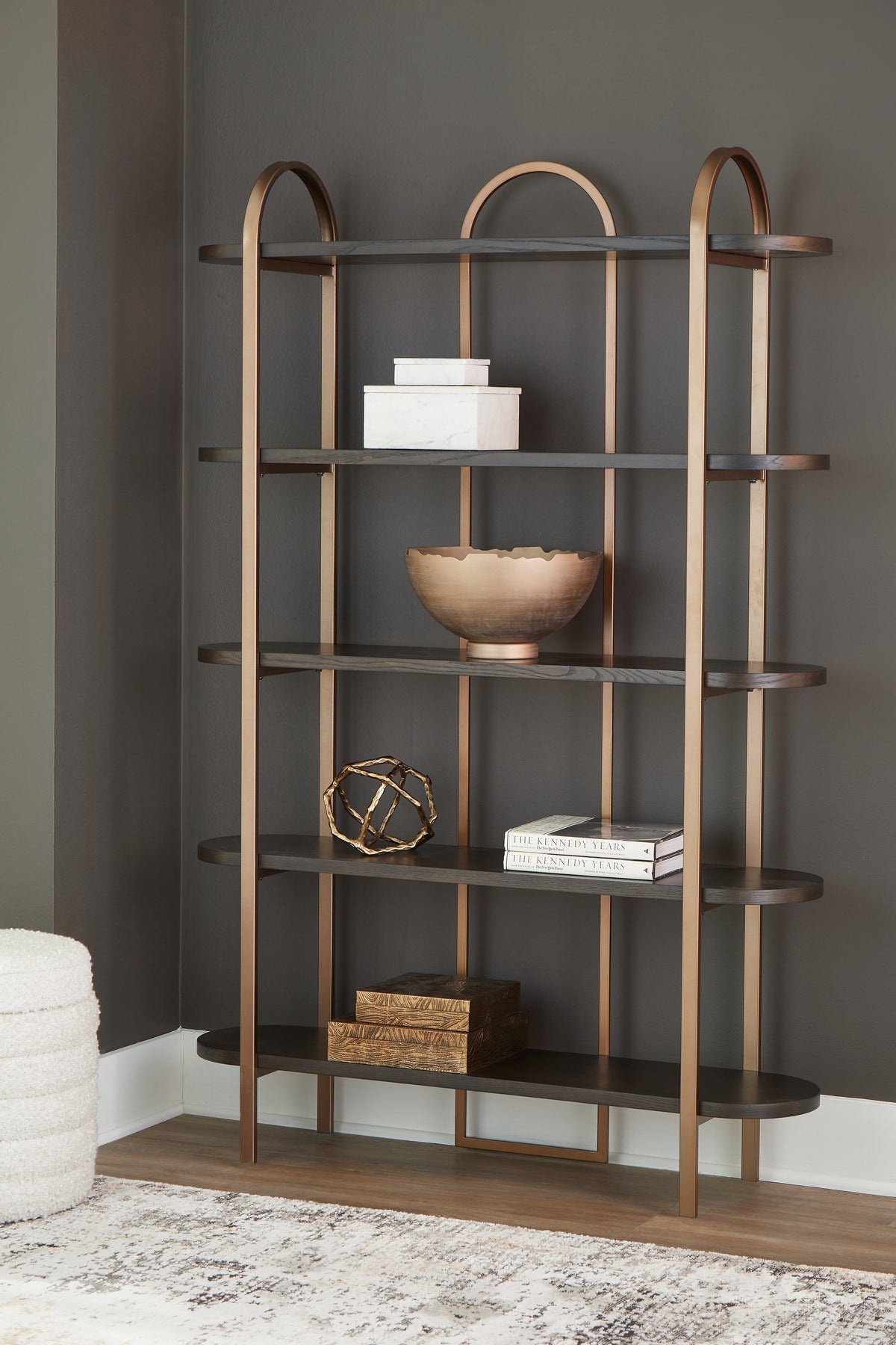 Diamond Furniture - Ashley Furniture - Brentmour Bookcase - Bookcase / Brown/Gold Finish - A4000589