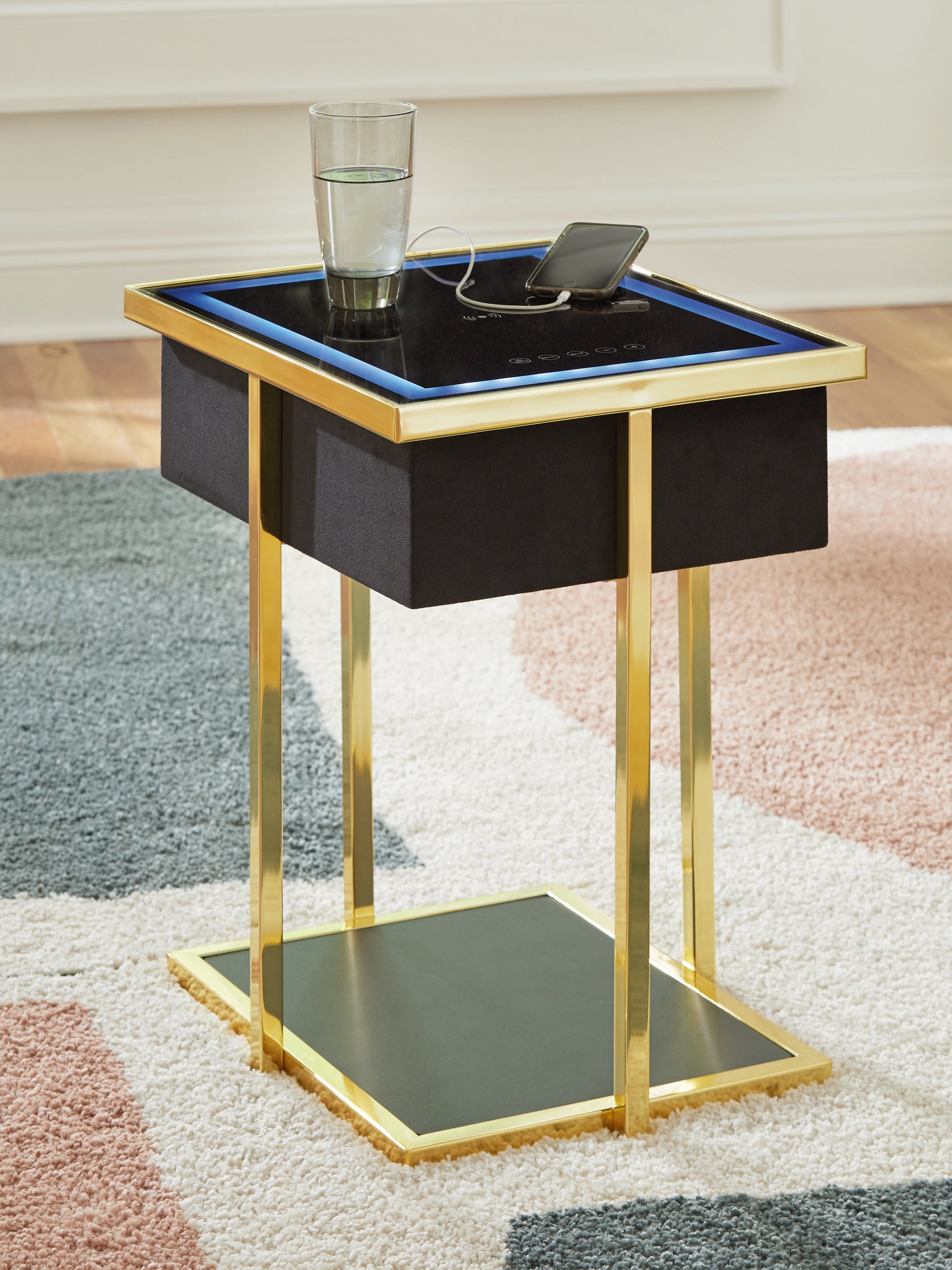 Diamond Furniture - Ashley Furniture - Rexwell Accent Table with Speaker - Accent Table with Speaker / Black/Gold Finish - A4000681