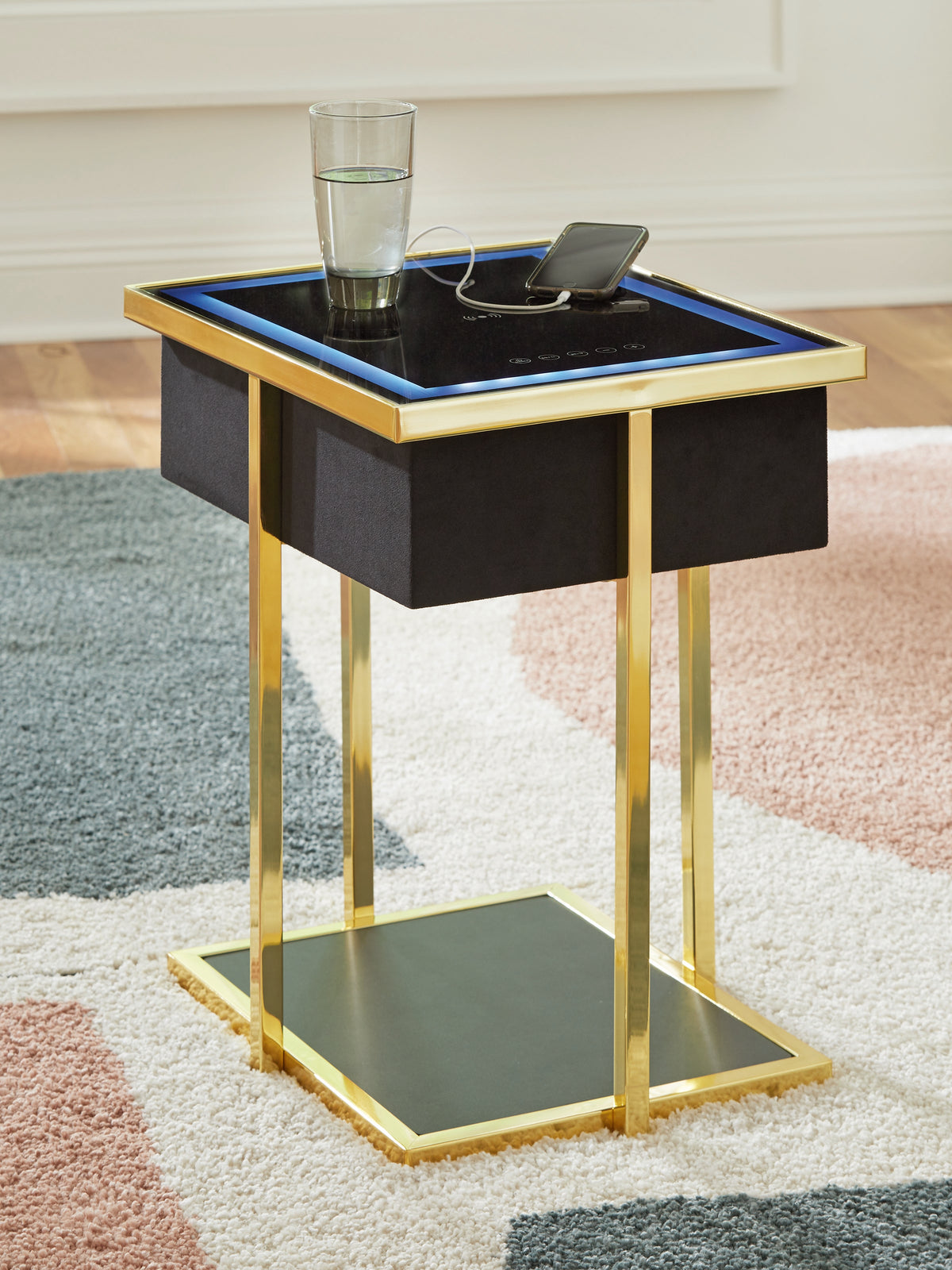 Diamond Furniture - Ashley Furniture - Rexwell Accent Table with Speaker - Accent Table with Speaker / Black/Gold Finish - A4000681