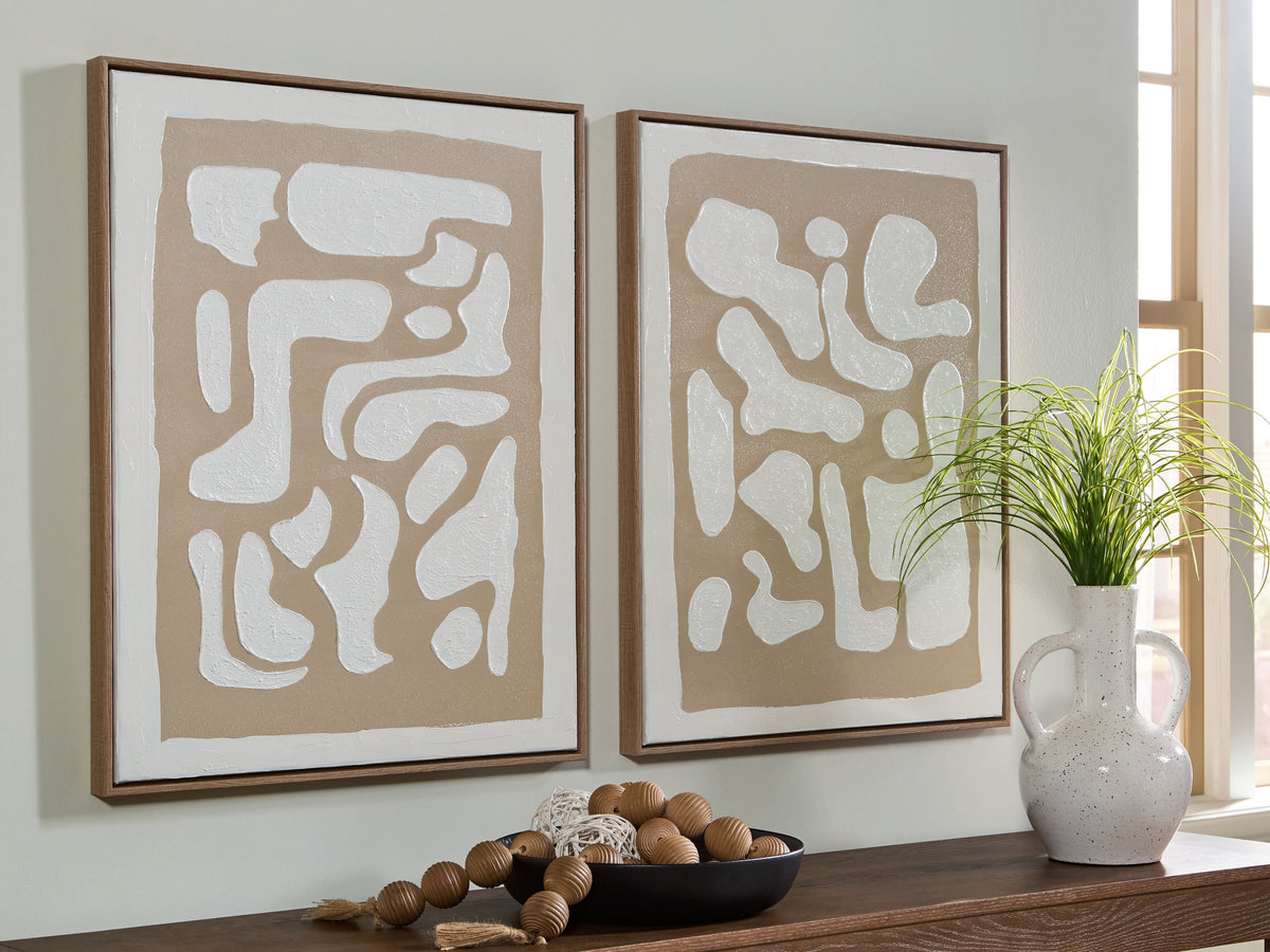 Diamond Furniture - Ashley Furniture - Waldett Wall Decor - Wall Art Set (Set of 2) / Beige/White - A8000503