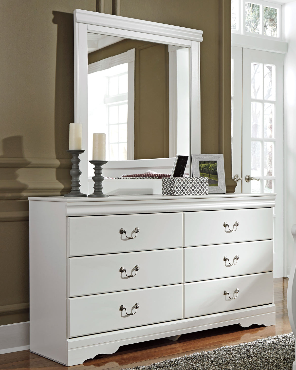 Diamond Furniture - Ashley Furniture - Anarasia Dresser and Mirror - Dresser and Mirror / White - B129B3