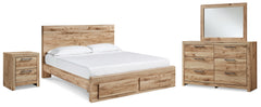 Hyanna Queen Panel Storage Bed, Dresser, Mirror and Nightstand
