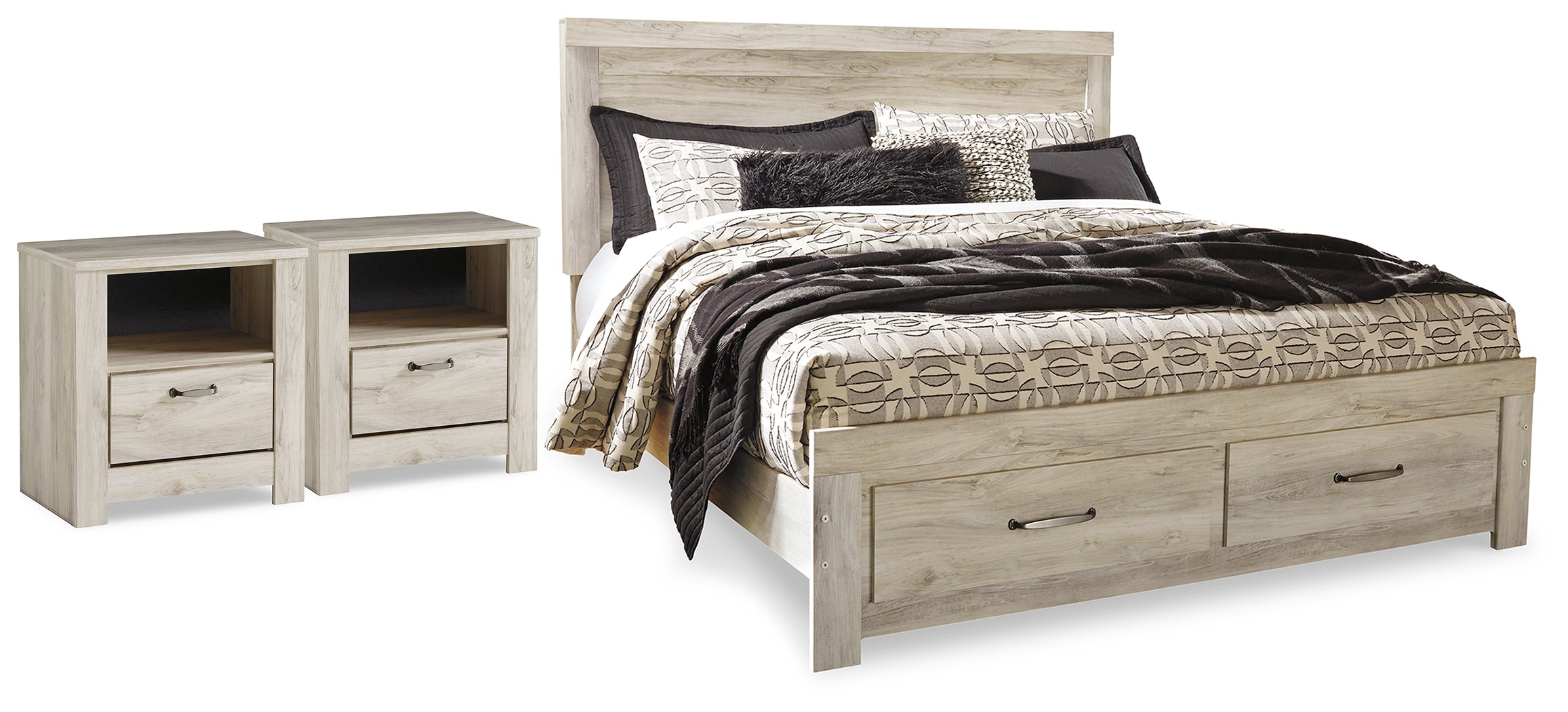 Diamond Furniture - Ashley Furniture - Bellaby King Storage Bed and 2 Nightstands - King Storage Bed and 2 Nightstands - B331B23