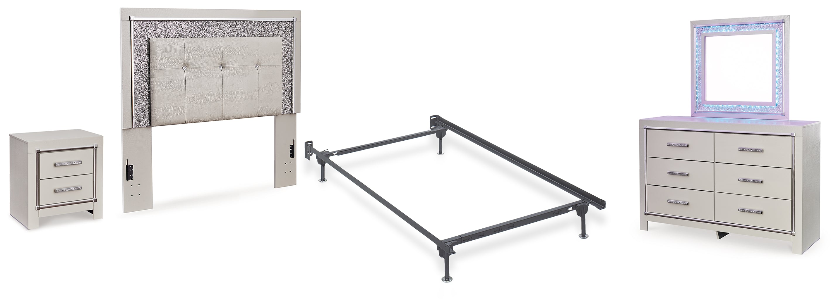 Diamond Furniture - Ashley Furniture - Zyniden Full Panel Headboard Bed, Dresser, Mirror, Chest and Nightstand - Full Panel Headboard Bed, Dresser, Mirror, Chest and Nightstand / Silver - B2114B15