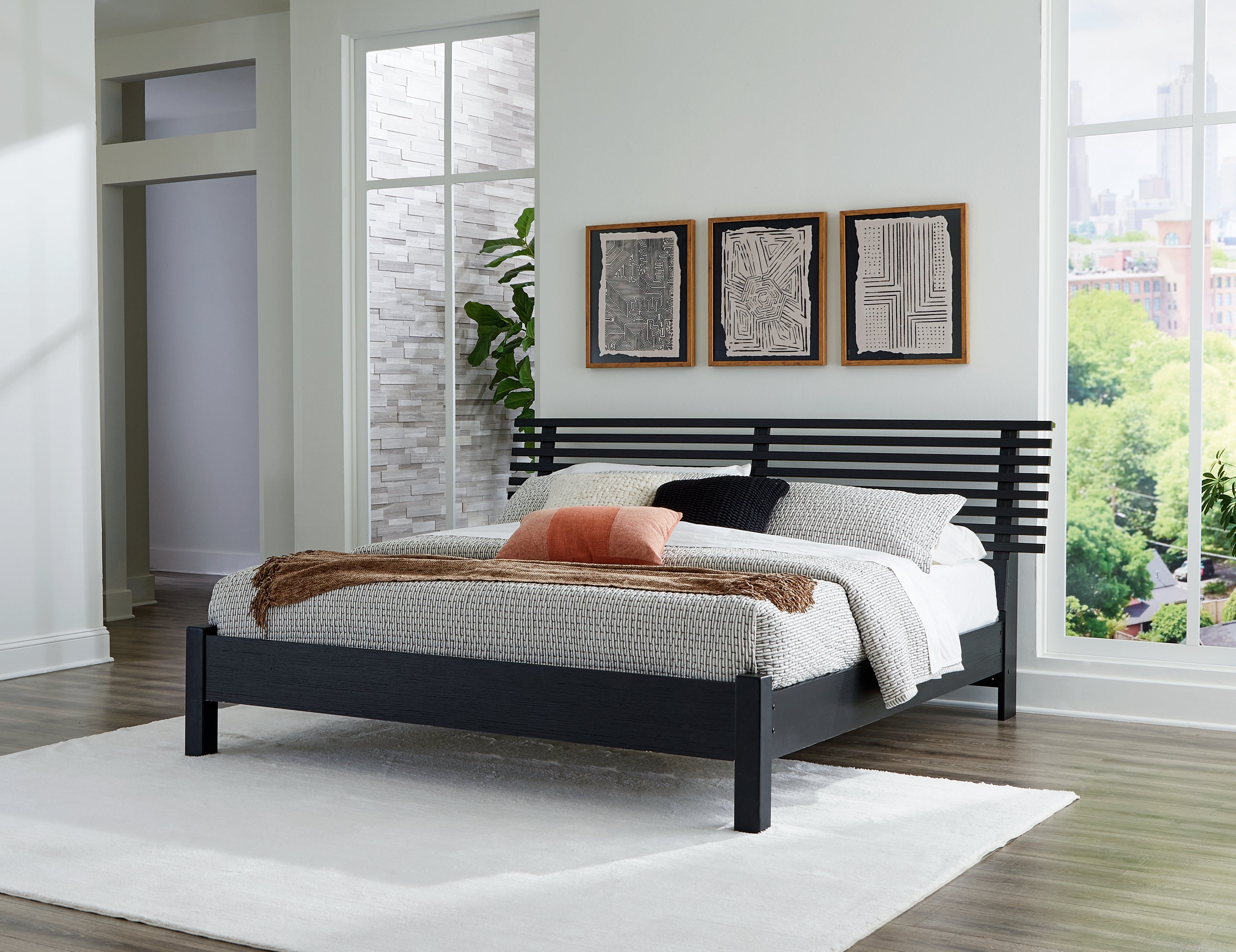 Diamond Furniture - Ashley Furniture - Danziar Bedroom - King Slat Panel Bed / Black - B1013B6