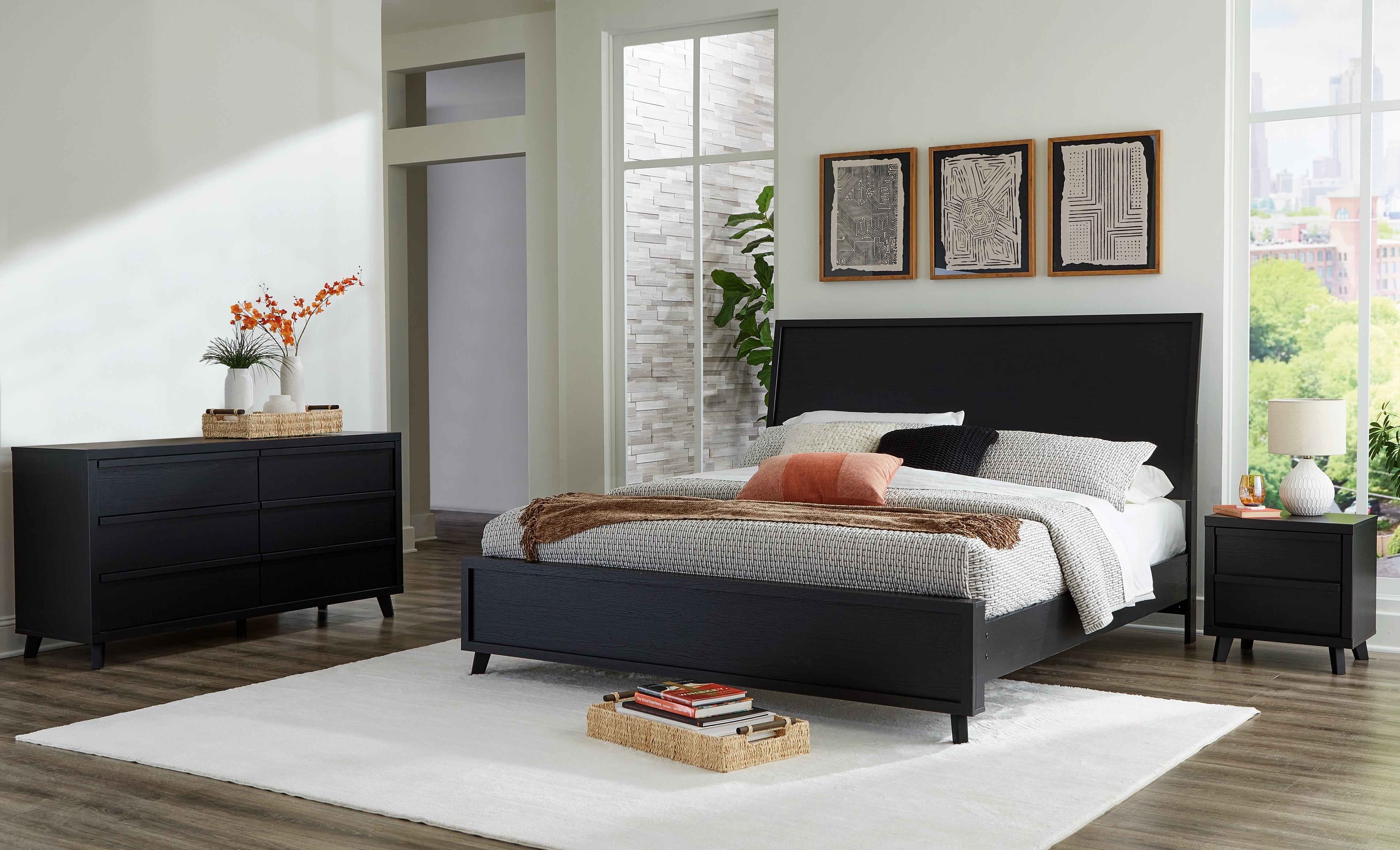 Diamond Furniture - Ashley Furniture - Danziar King Panel Bed, Dresser and Nightstand - King Panel Bed, Dresser and Nightstand - B1013B13