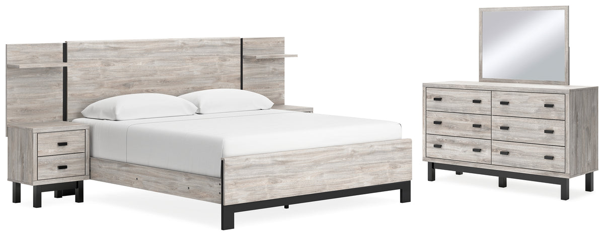 Diamond Furniture - Ashley Furniture - Vessalli King Panel Bed, Dresser, Mirror and 2 Nightstands - King Panel Bed, Dresser, Mirror and 2 Nightstands - B1036B14