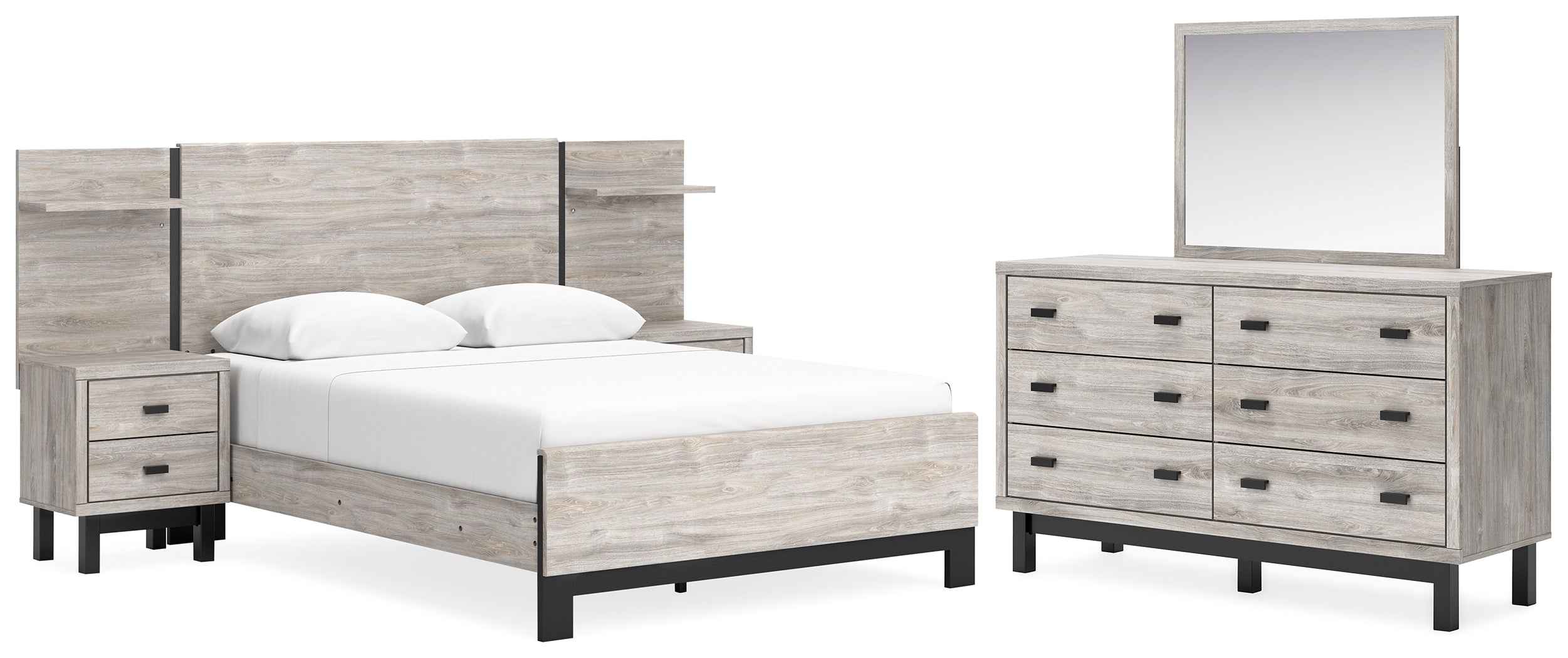Diamond Furniture - Ashley Furniture - Vessalli Queen Panel Bed with Extensions, Dresser and Mirror - Queen Panel Bed with Extensions, Dresser and Mirror - B1036B6