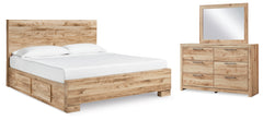 Diamond Furniture - Ashley Furniture - Hyanna King Panel Bed with 2 Side Storage, Dresser and Mirror - King Panel Bed with 2 Side Storage, Dresser and Mirror - B1050B47