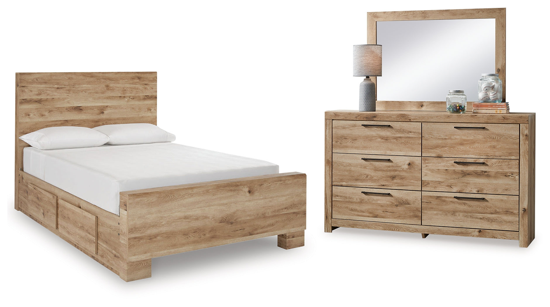 Diamond Furniture - Ashley Furniture - Hyanna Full Panel Bed with 1 Side Storage, Dresser and Mirror - Full Panel Bed with 1 Side Storage, Dresser and Mirror - B1050B27