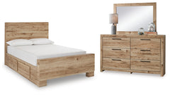 Diamond Furniture - Ashley Furniture - Hyanna Full Panel Bed with 1 Side Storage, Dresser and Mirror - Full Panel Bed with 1 Side Storage, Dresser and Mirror - B1050B27