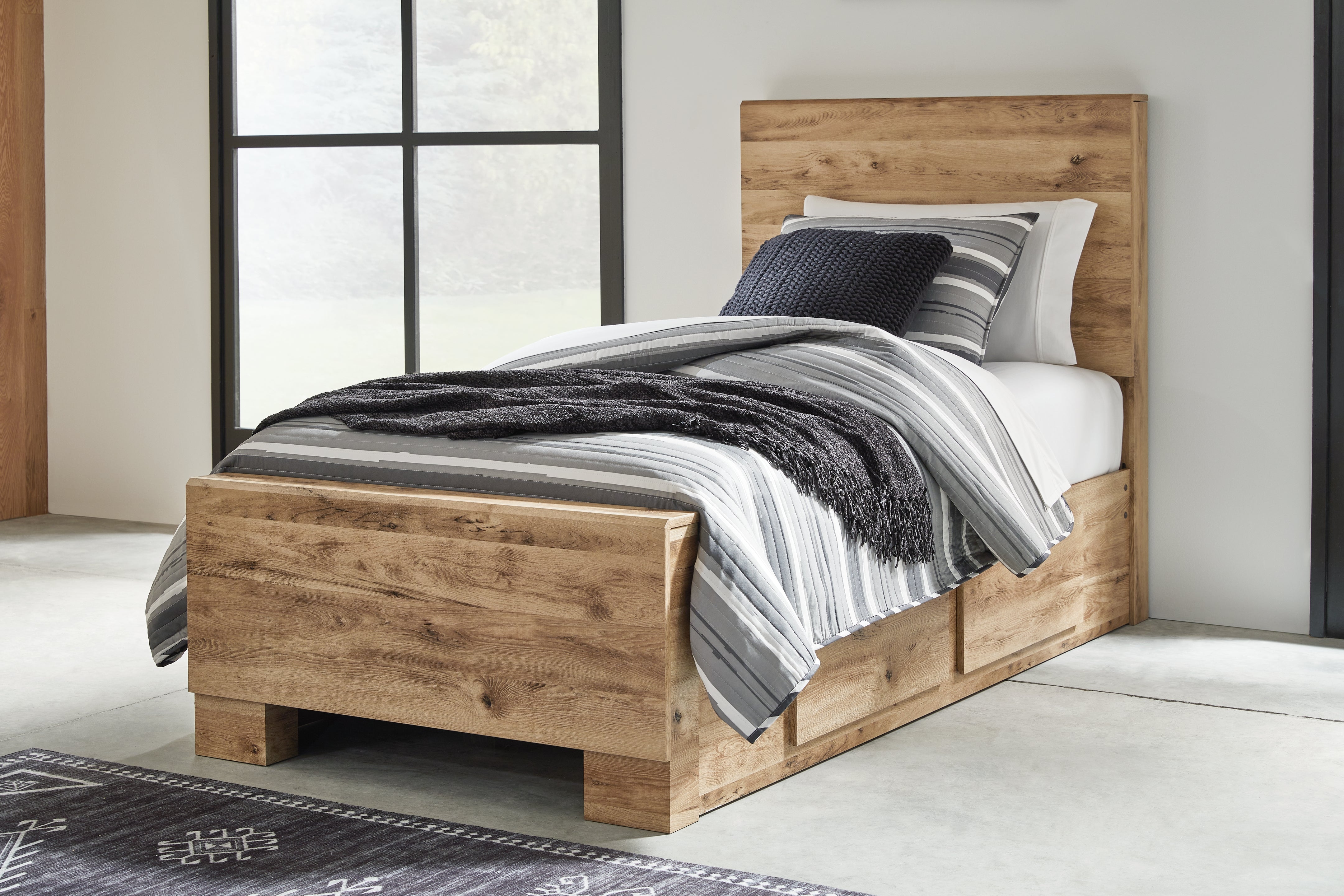 Diamond Furniture - Ashley Furniture - Hyanna Bedroom - Twin Panel Bed with 2 Side Storage / Tan Brown - B1050B28