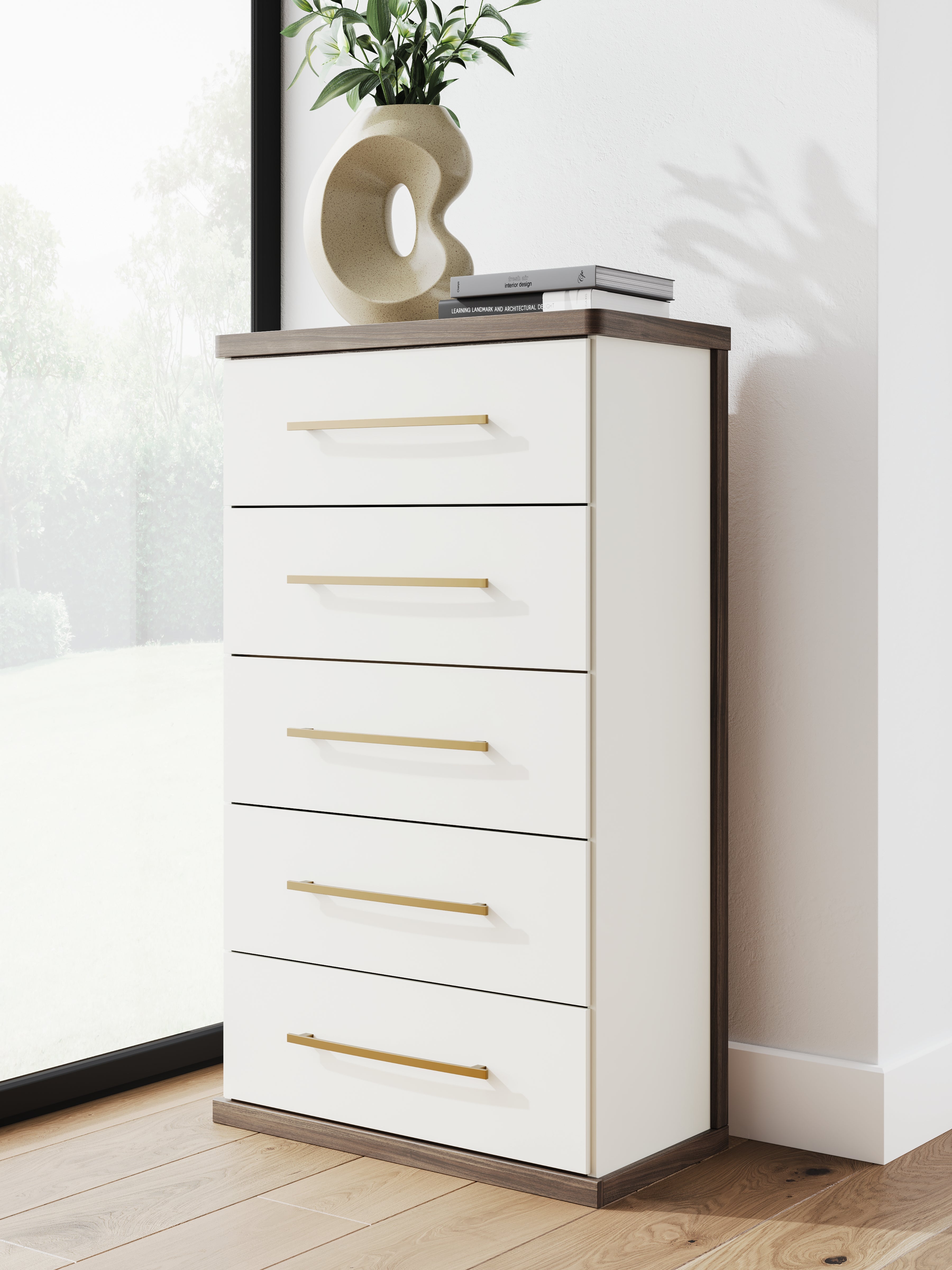 Diamond Furniture - Ashley Furniture - Kendanport Bedroom - Five Drawer Chest / Brown/White - PCB1108-46
