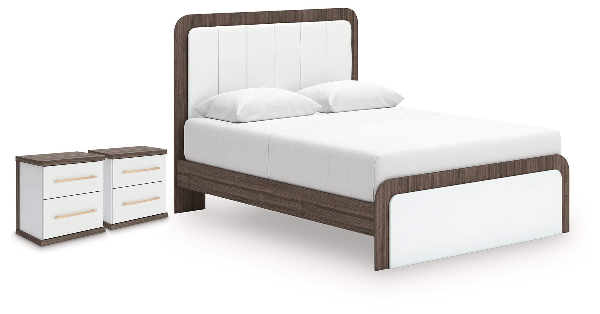 Diamond Furniture - Ashley Furniture - Kendanport Queen Upholstered Bed and 2 Nightstands - Queen Upholstered Bed and 2 Nightstands - PCB1108B13