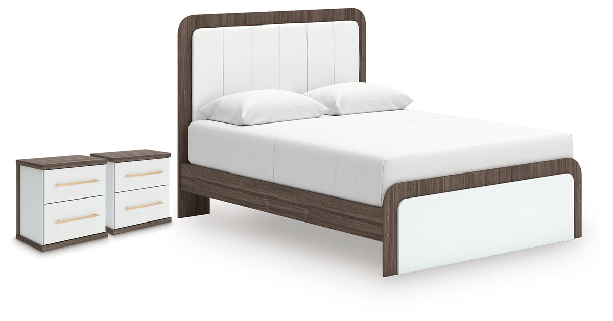 Diamond Furniture - Ashley Furniture - Kendanport Queen Upholstered Bed and 2 Nightstands - Queen Upholstered Bed and 2 Nightstands - PCB1108B13