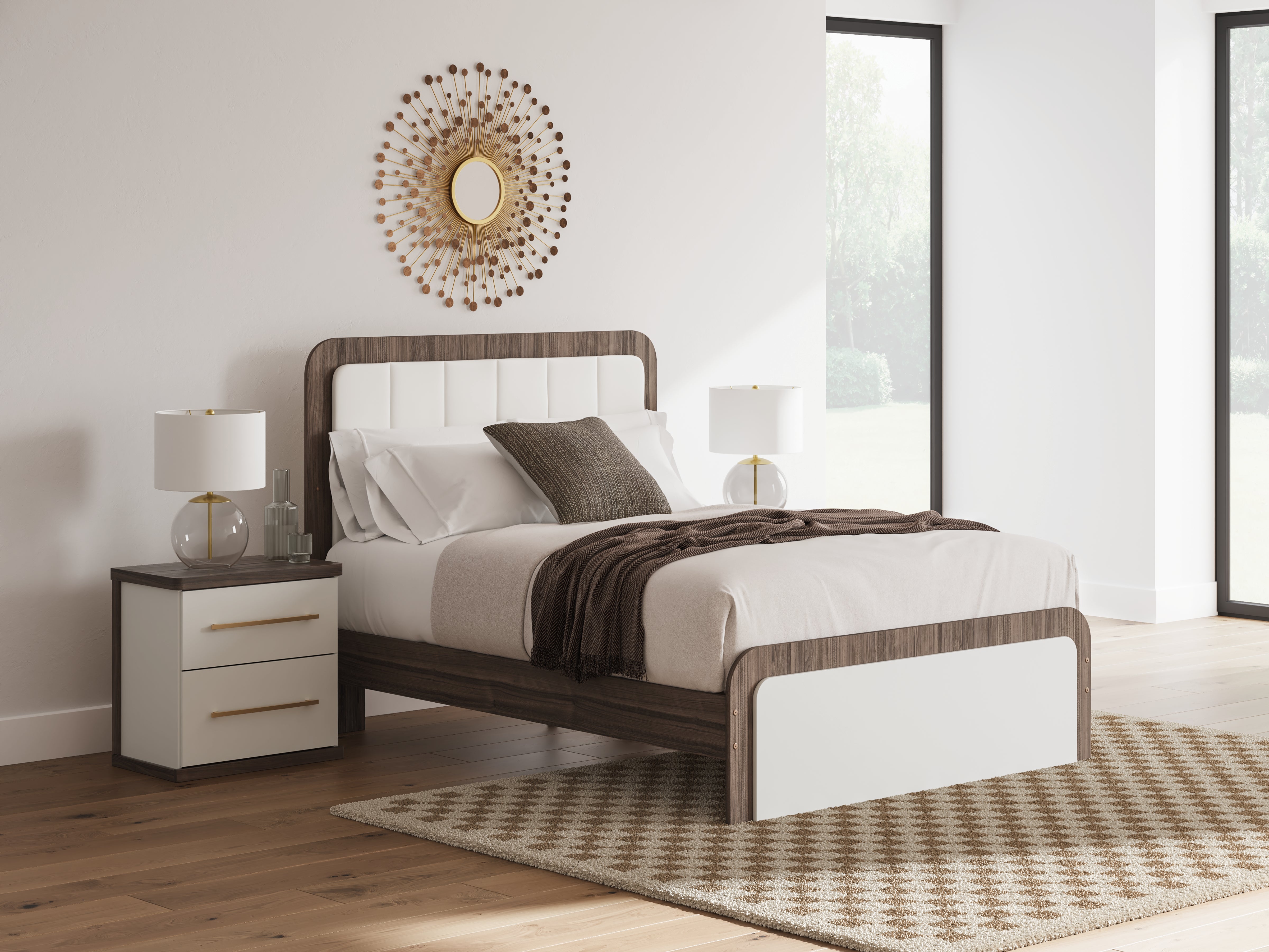 Diamond Furniture - Ashley Furniture - Kendanport Bedroom - Queen Upholstered Bed / White/Brown - PCB1108B7