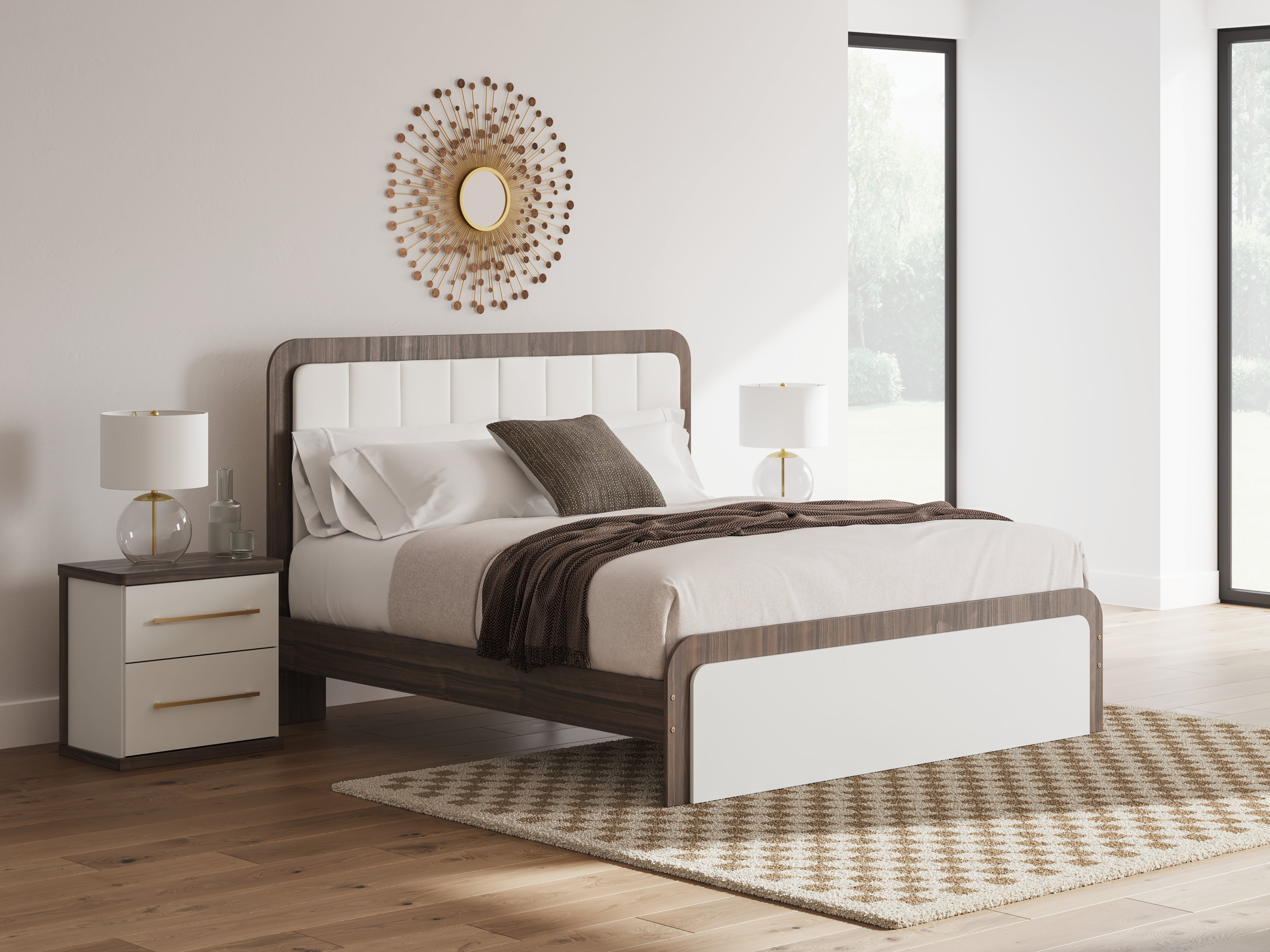 Diamond Furniture - Ashley Furniture - Kendanport Bedroom - King Upholstered Bed / White/Brown - PCB1108B8
