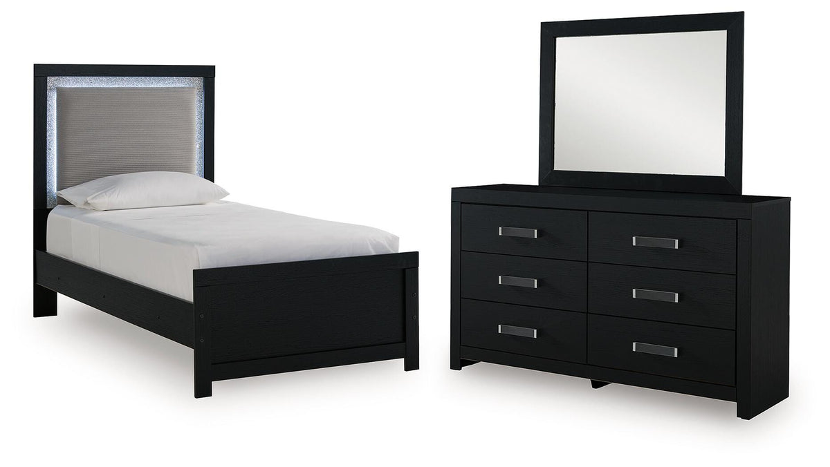 Diamond Furniture - Ashley Furniture - Maeling Twin Upholstered Panel Bed, Dresser and Mirror - Twin Upholstered Panel Bed, Dresser and Mirror - PCB1115B3