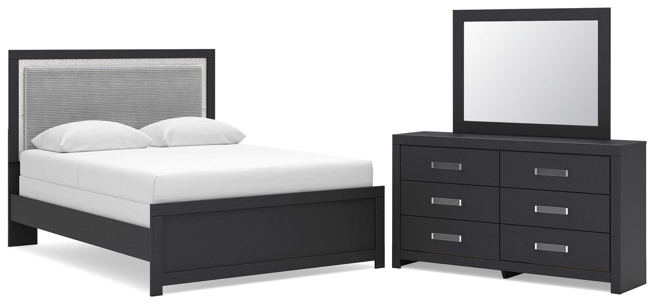 Diamond Furniture - Ashley Furniture - Maeling Queen Upholstered Panel Bed, Dresser and Mirror - Queen Upholstered Panel Bed, Dresser and Mirror - PCB1115B7