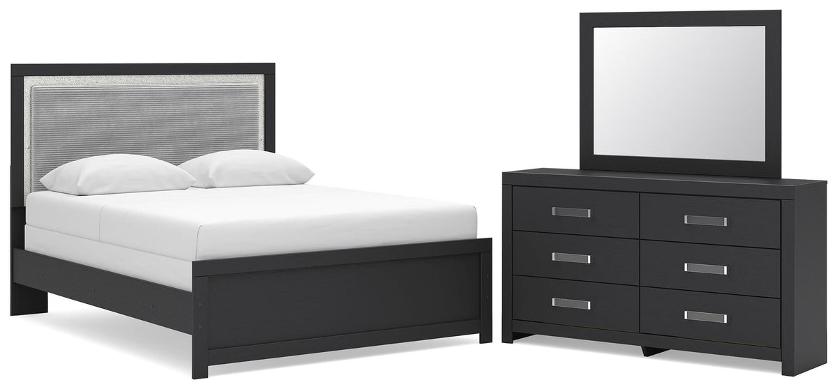 Diamond Furniture - Ashley Furniture - Maeling Queen Upholstered Panel Bed, Dresser and Mirror - Queen Upholstered Panel Bed, Dresser and Mirror - PCB1115B7
