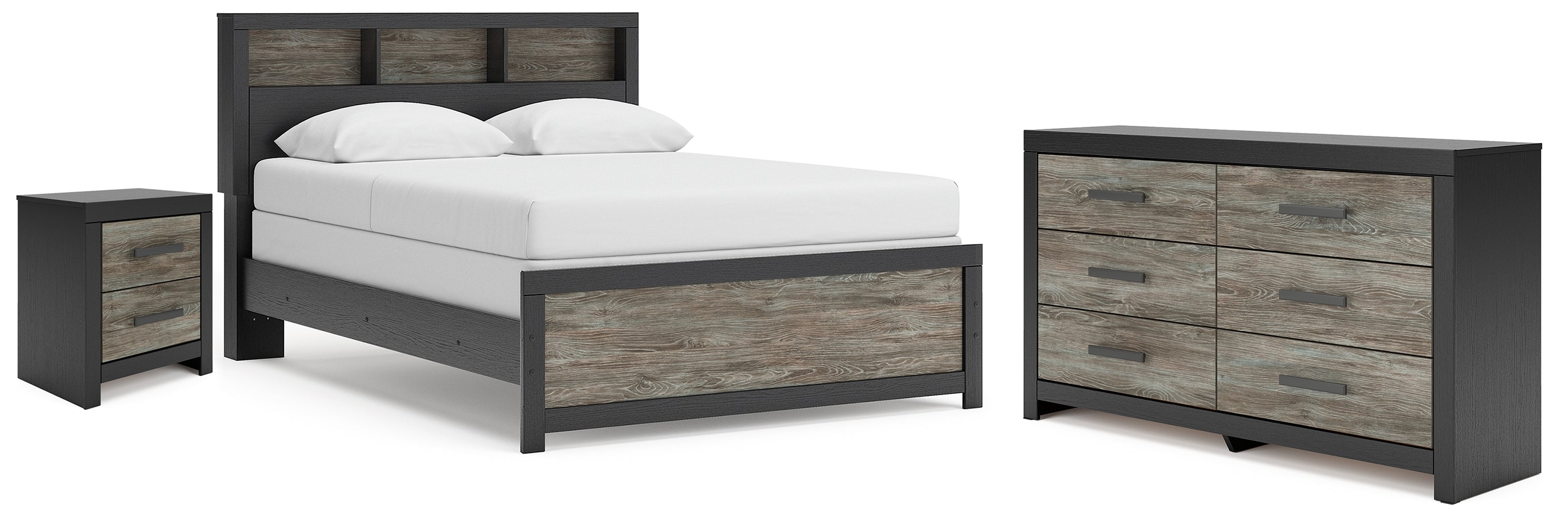 Diamond Furniture - Ashley Furniture - Broachmyn Queen Bookcase Panel Bed, Dresser and Nightstand - Queen Bookcase Panel Bed, Dresser and Nightstand - PCB1118B20