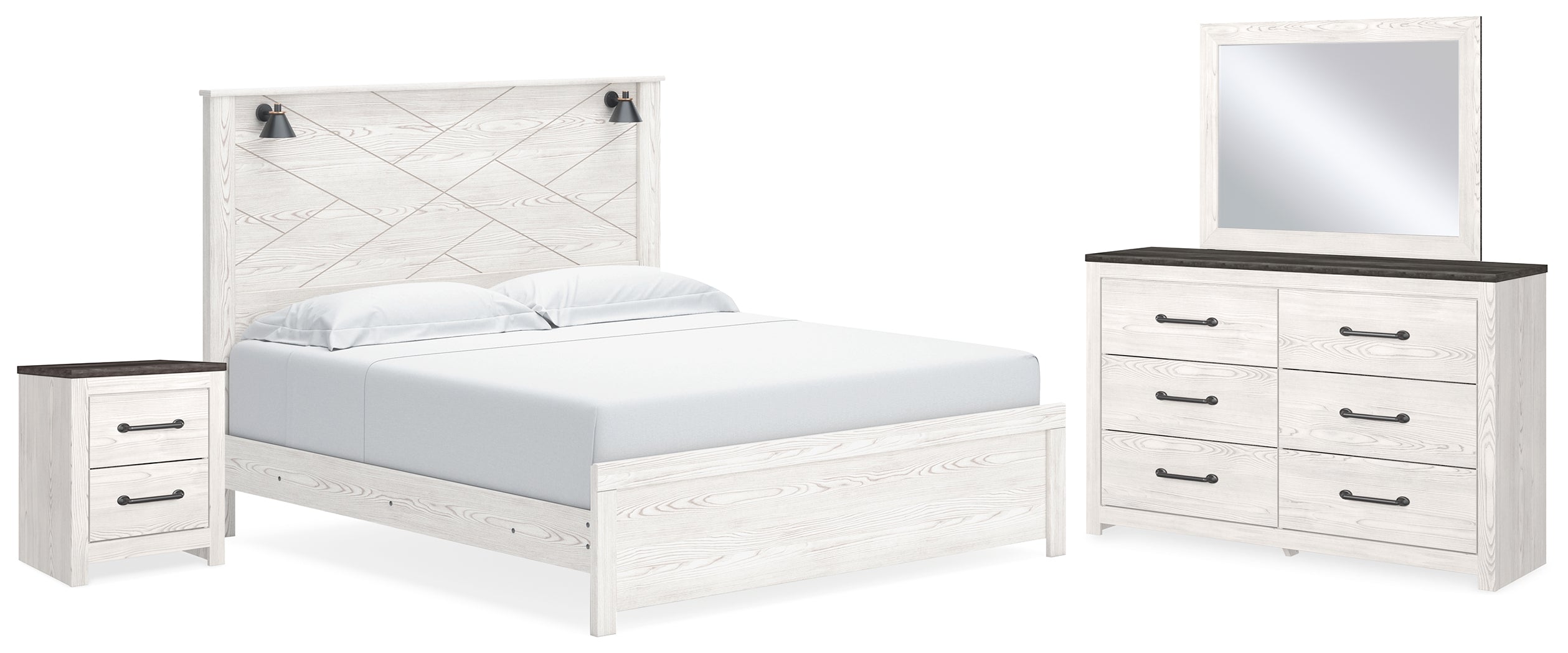 Diamond Furniture - Ashley Furniture - Gerridan King Panel Bed, Dresser, Mirror and Nightstand - King Panel Bed, Dresser, Mirror and Nightstand - B1190B20
