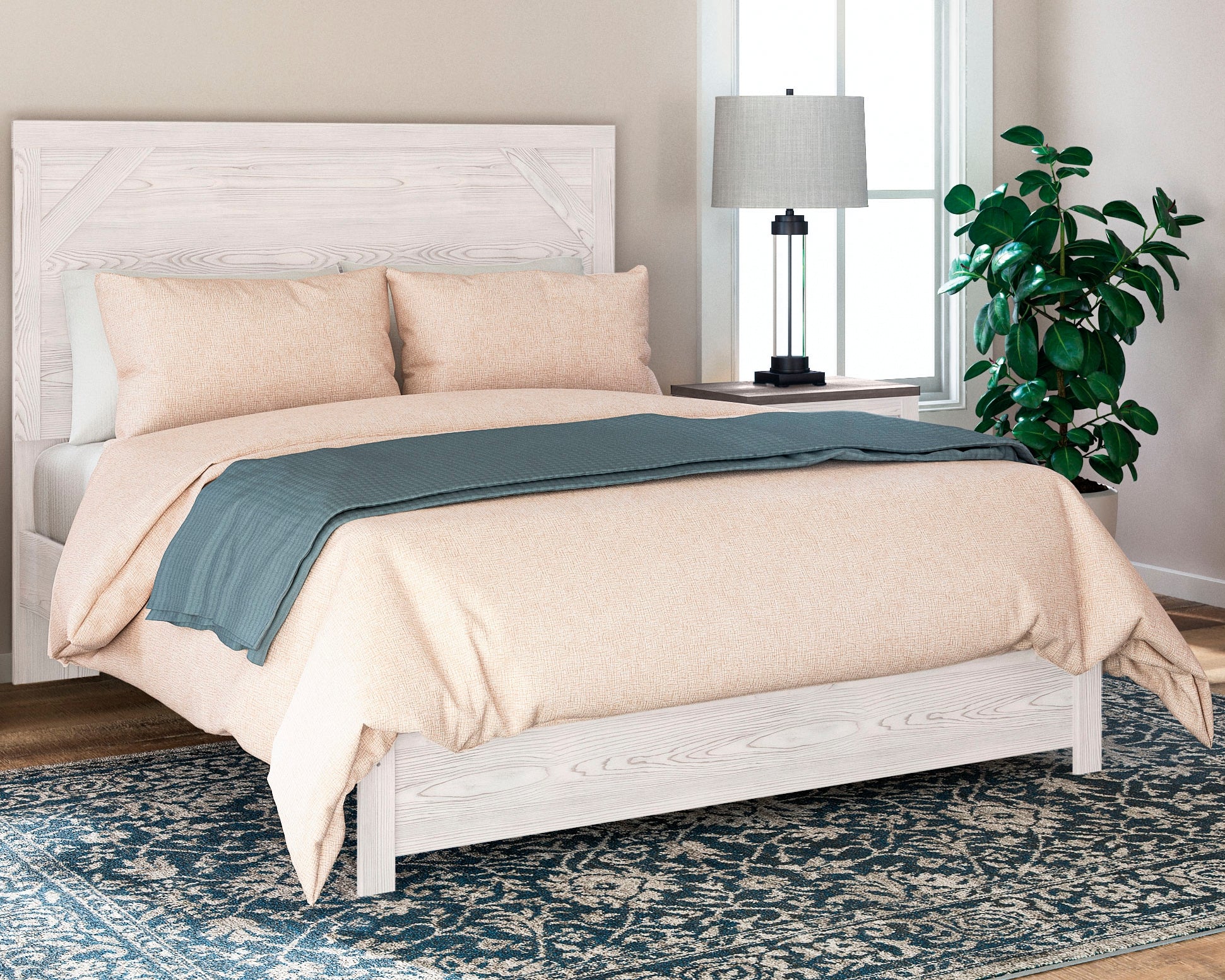 Diamond Furniture - Ashley Furniture - Gerridan King Panel Bed - King Panel Bed / White/Gray - B1190B3