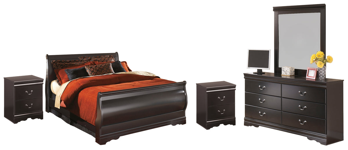 Diamond Furniture - Ashley Furniture - Huey Vineyard Full Sleigh Bed with Mirrored Dresser and 2 Nightstands - Full Sleigh Bed with Mirrored Dresser and 2 Nightstands - B128B11