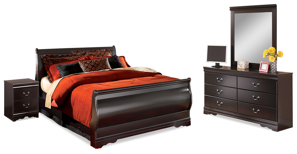 Diamond Furniture - Ashley Furniture - Huey Vineyard Queen Bed with Mirrored Dresser and Nightstand - Queen Bed with Mirrored Dresser and Nightstand - B128B16